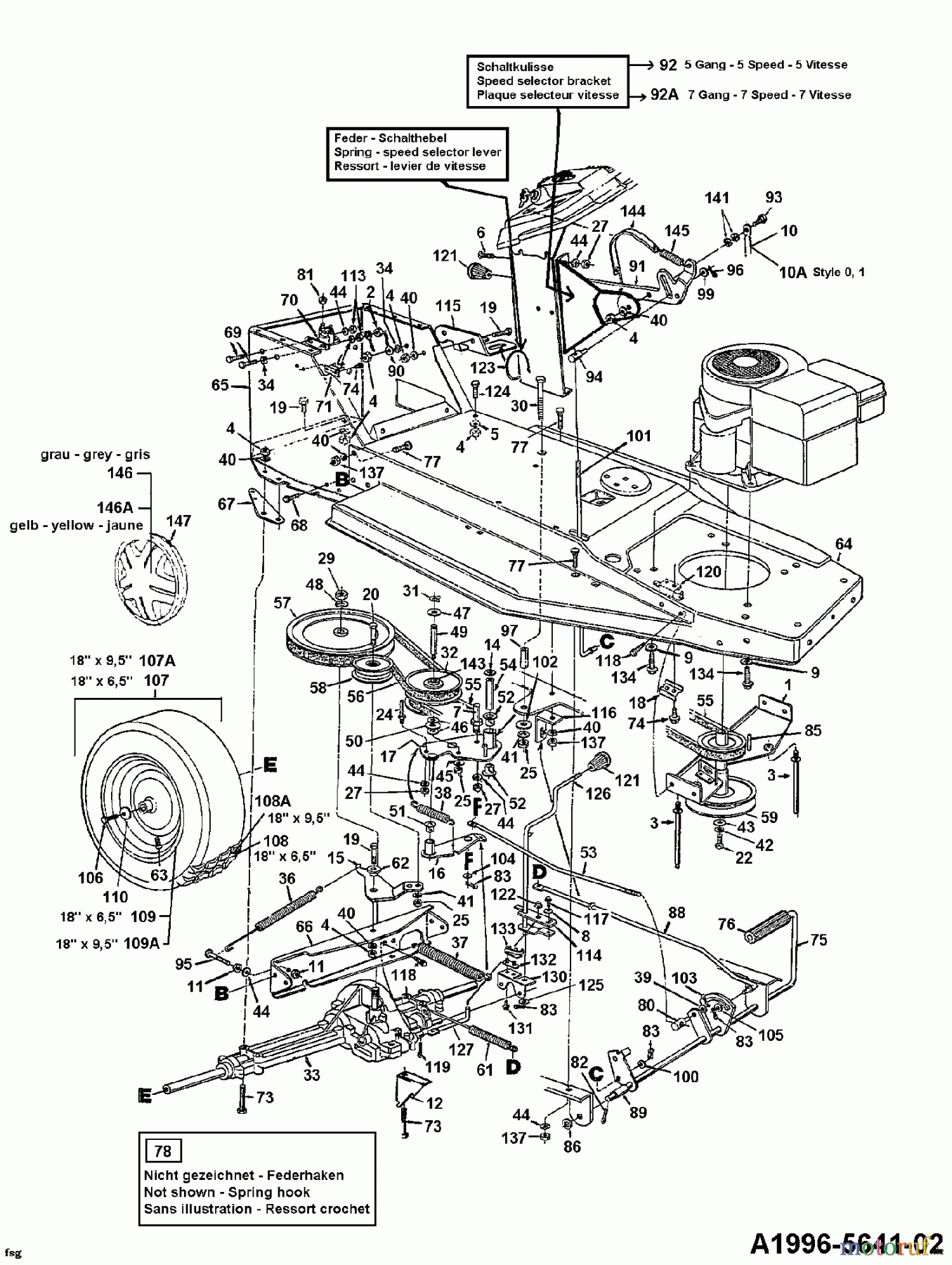  Bricolage Rasentraktoren 125/76 136L452C615  (1996) Fahrantrieb, Motorkeilriemenscheibe, Pedal, Räder hinten