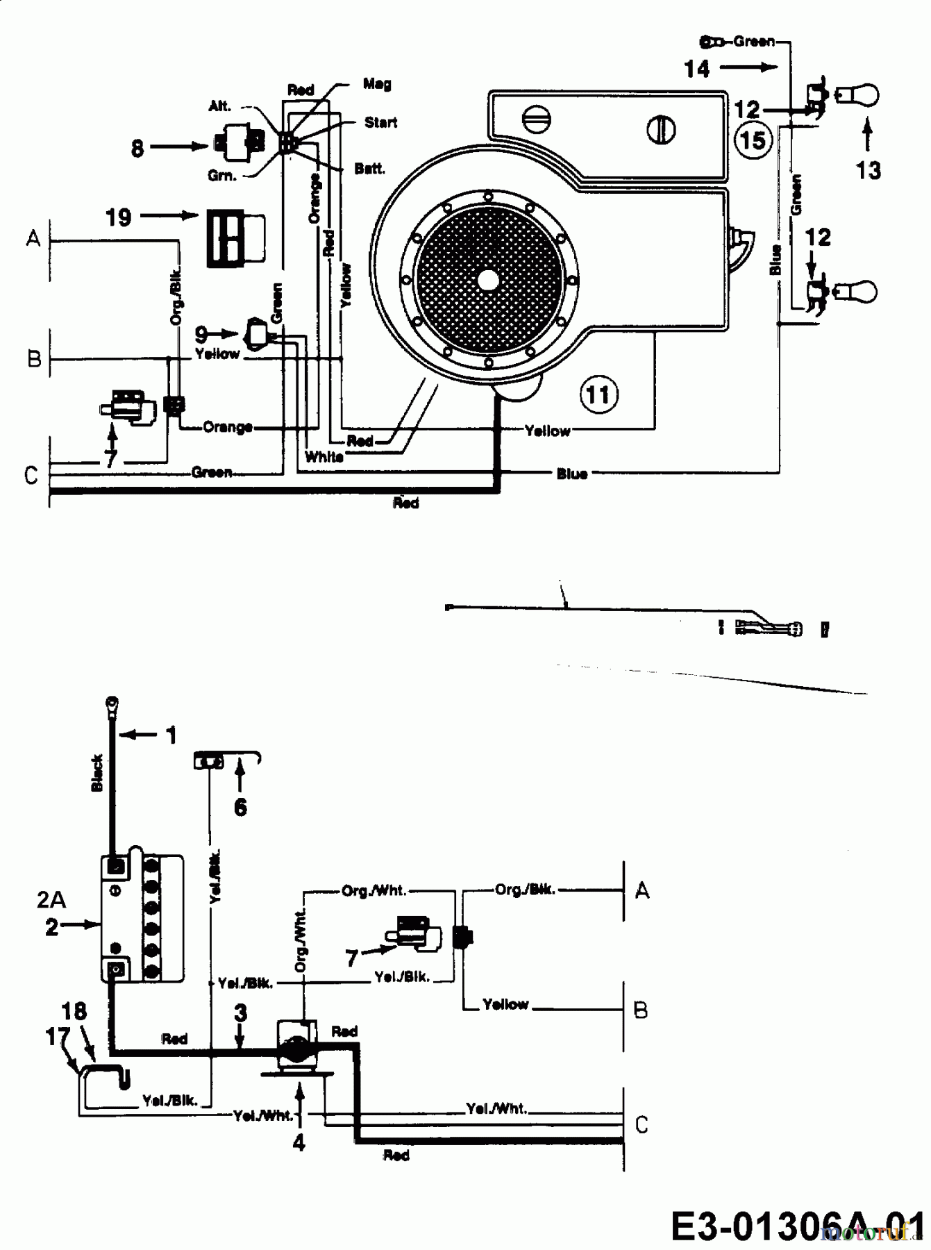  Fleurelle Lawn tractors AMH 1200 13A1452C619  (2003) Wiring diagram single cylinder