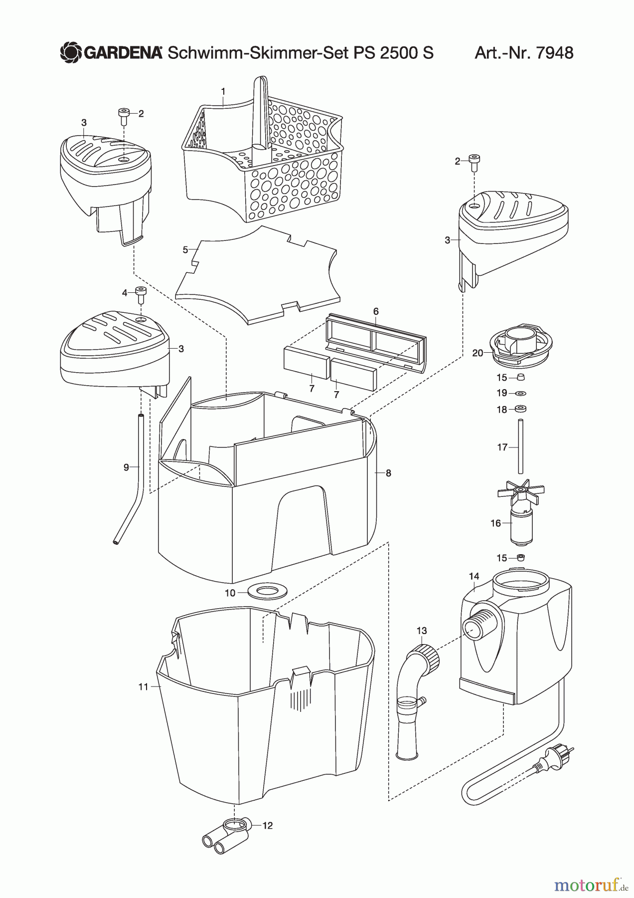  Gardena Wassertechnik Schwimm-Skimmer-Set  PS 2500 S