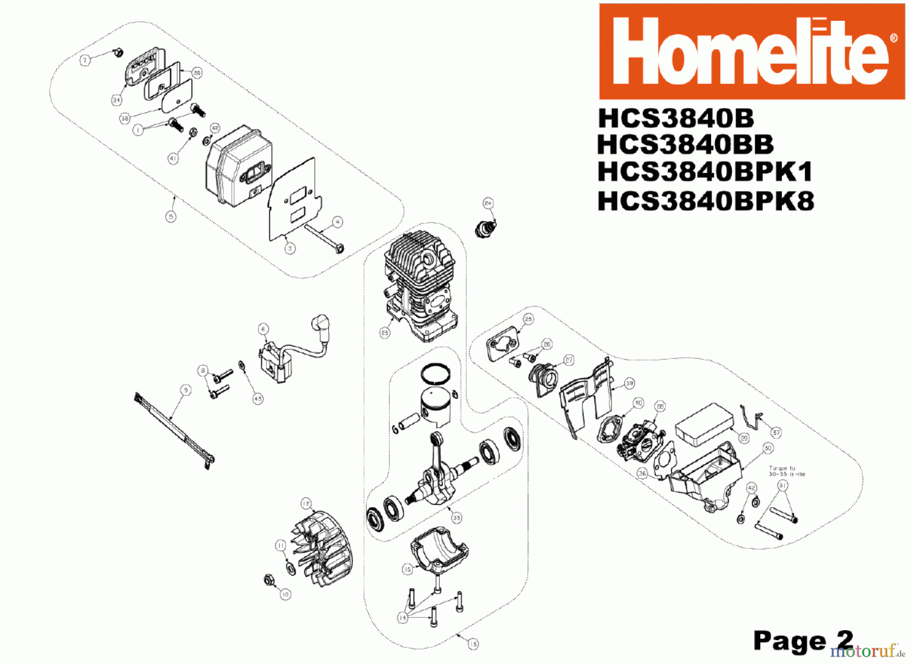  Homelite Motorsägen Benzin HCS3535B Seite 2