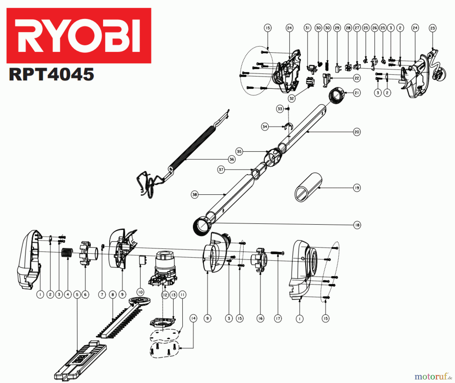  Ryobi Heckenscheren Elektro RPT4045