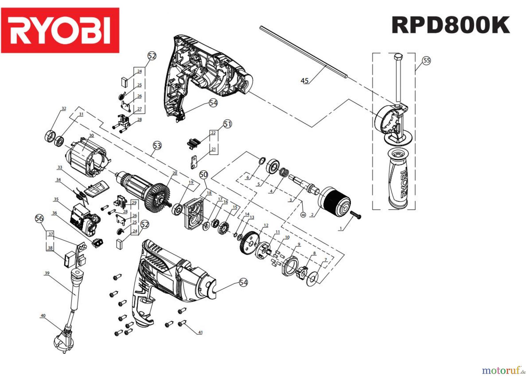  Ryobi (Schlag-)Bohrschrauber Bohrschrauber mit Schlagbohrfunktion RPD800-K