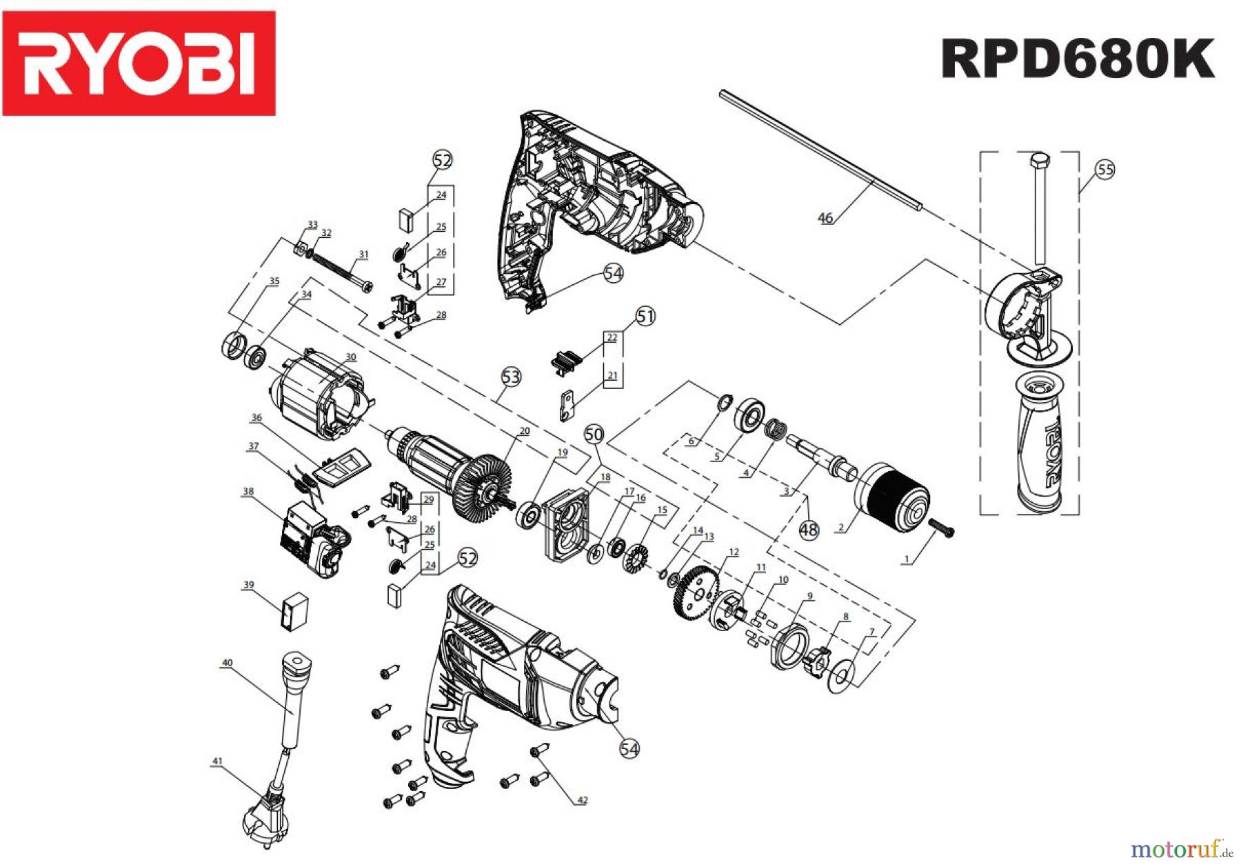  Ryobi (Schlag-)Bohrschrauber Bohrschrauber mit Schlagbohrfunktion RPD680-K