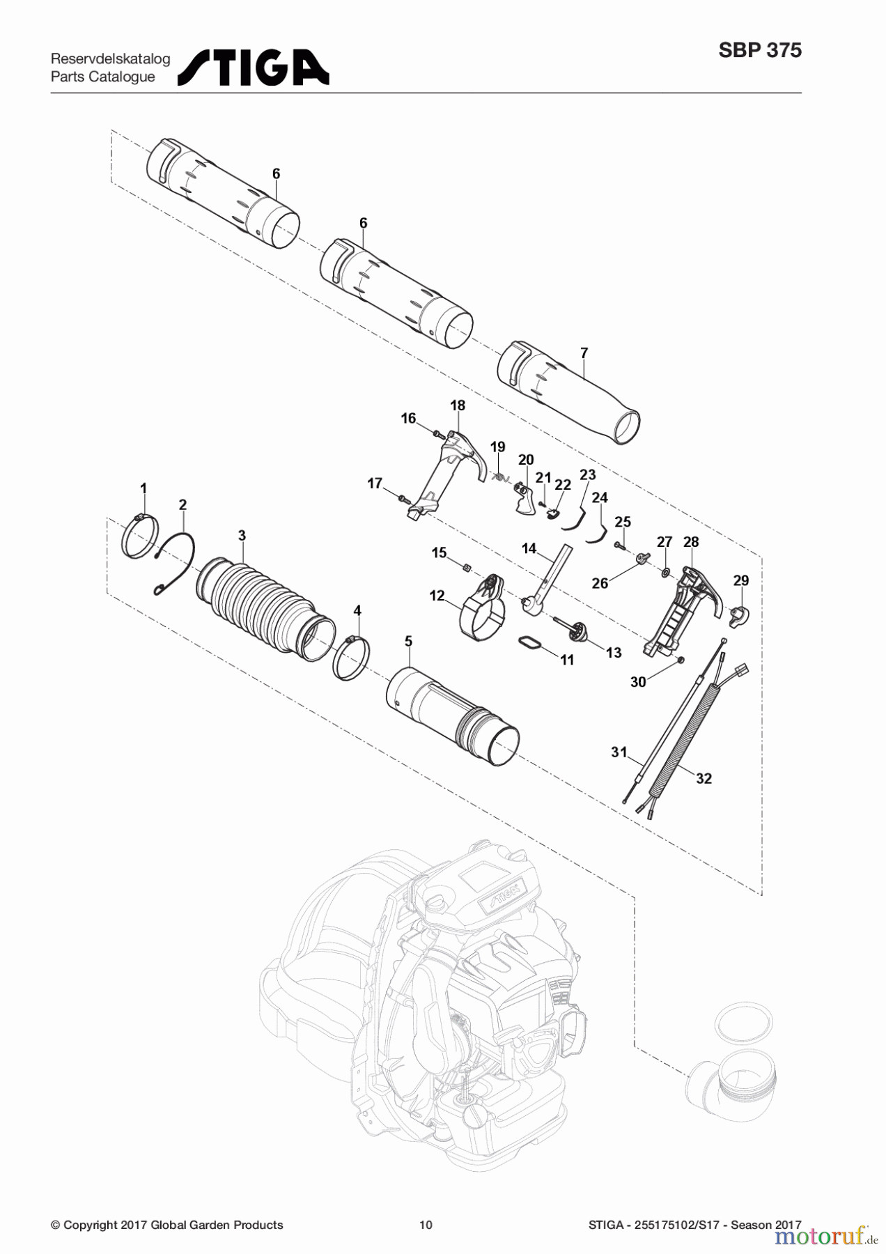Stiga Laubbläser Baujahr 2017 Benzin 2017 SBP 375 255175102/S17 - Season 2017 Tubes, Throttle Controls