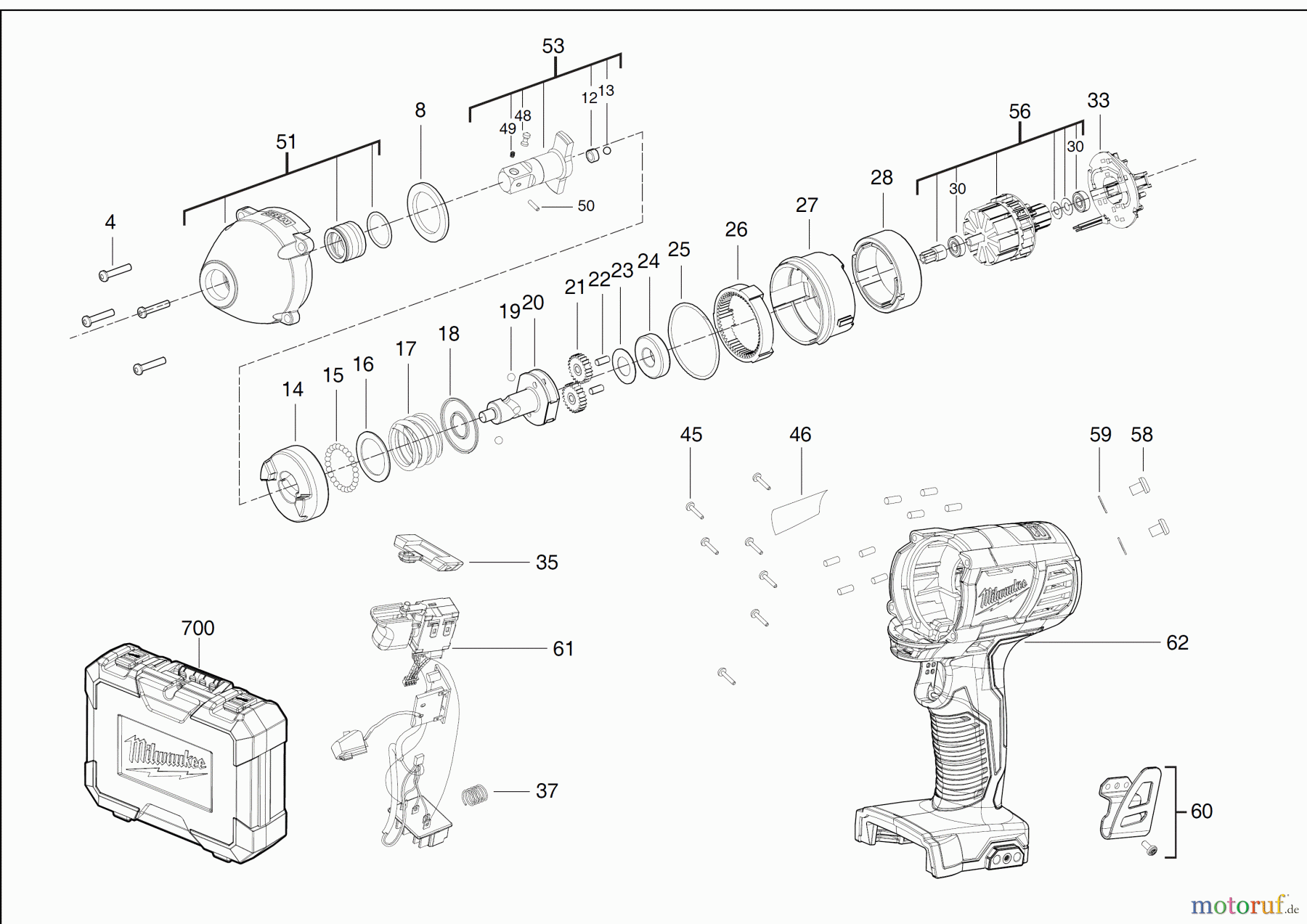  Milwaukee Akku-Geräte Befestigen Schlagschrauber M18 BIW12 ½″ VIERKANT AKKU-SCHLAGSCHRAUBER