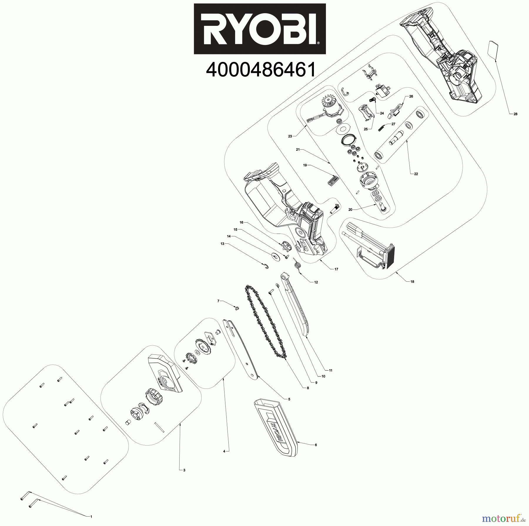  Ryobi Kettensägen Akku RY18PSX15A 18 V ONE+ HP Brushless Akku-Einhand-Kettensäge, Schwertlänge 15 cm Seite 1