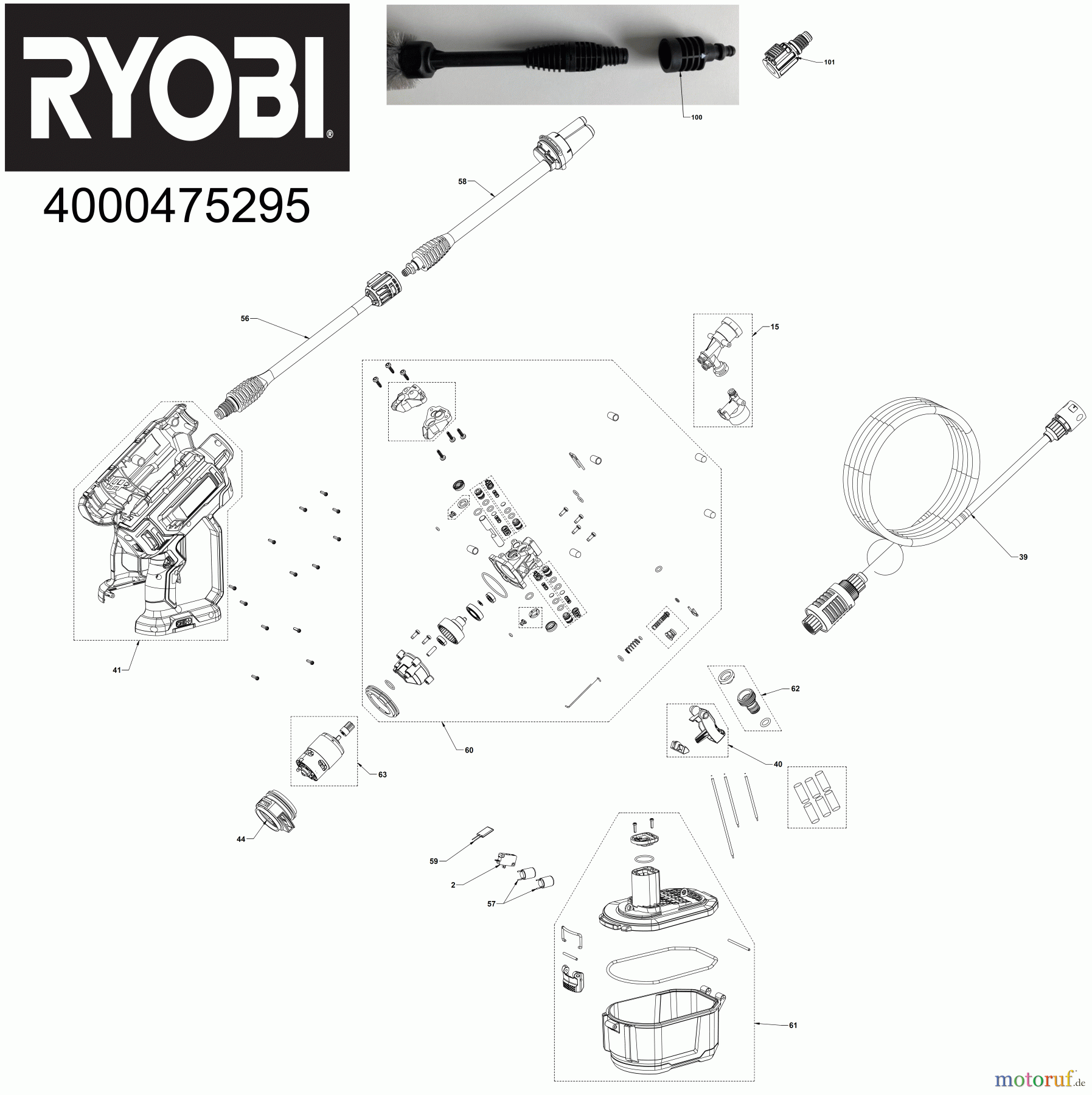  Ryobi Hochdruckreiniger RY18PW22A 18 V ONE+ Akku-Mitteldruckreiniger, Durchflussmenge 182 l/h Seite 1