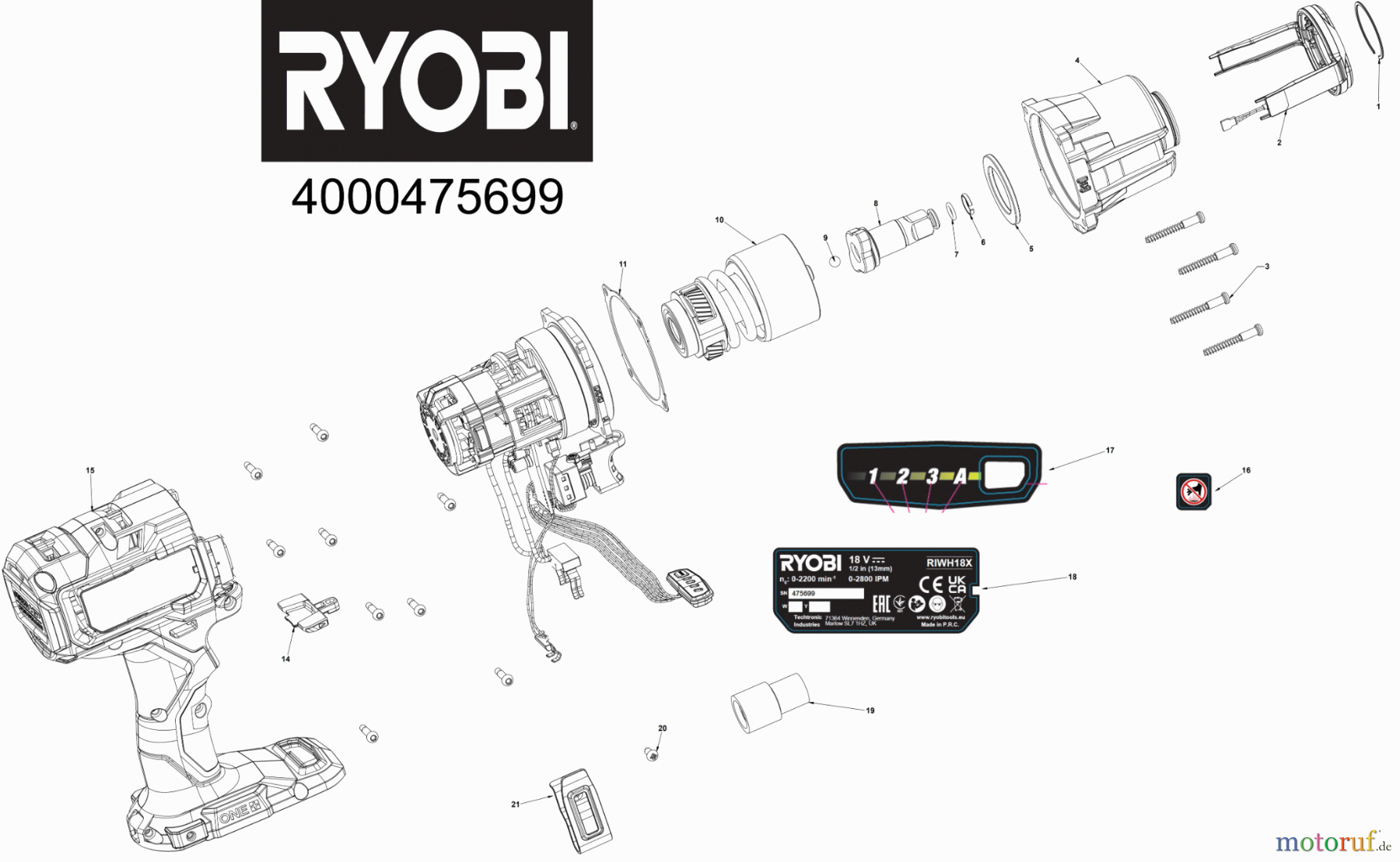  Ryobi (Schlag-)Bohrschrauber Bohrschrauber mit Schlagbohrfunktion RIWH18X Akku Schlagschrauber Seite 1