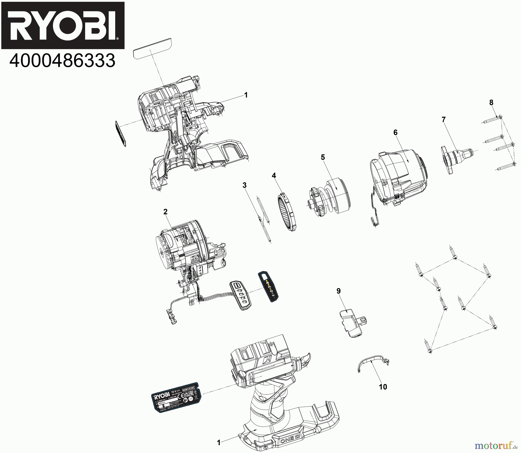  Ryobi (Schlag-)Bohrschrauber Bohrschrauber mit Schlagbohrfunktion RIW1838C Akku Schlagschrauber 3/8