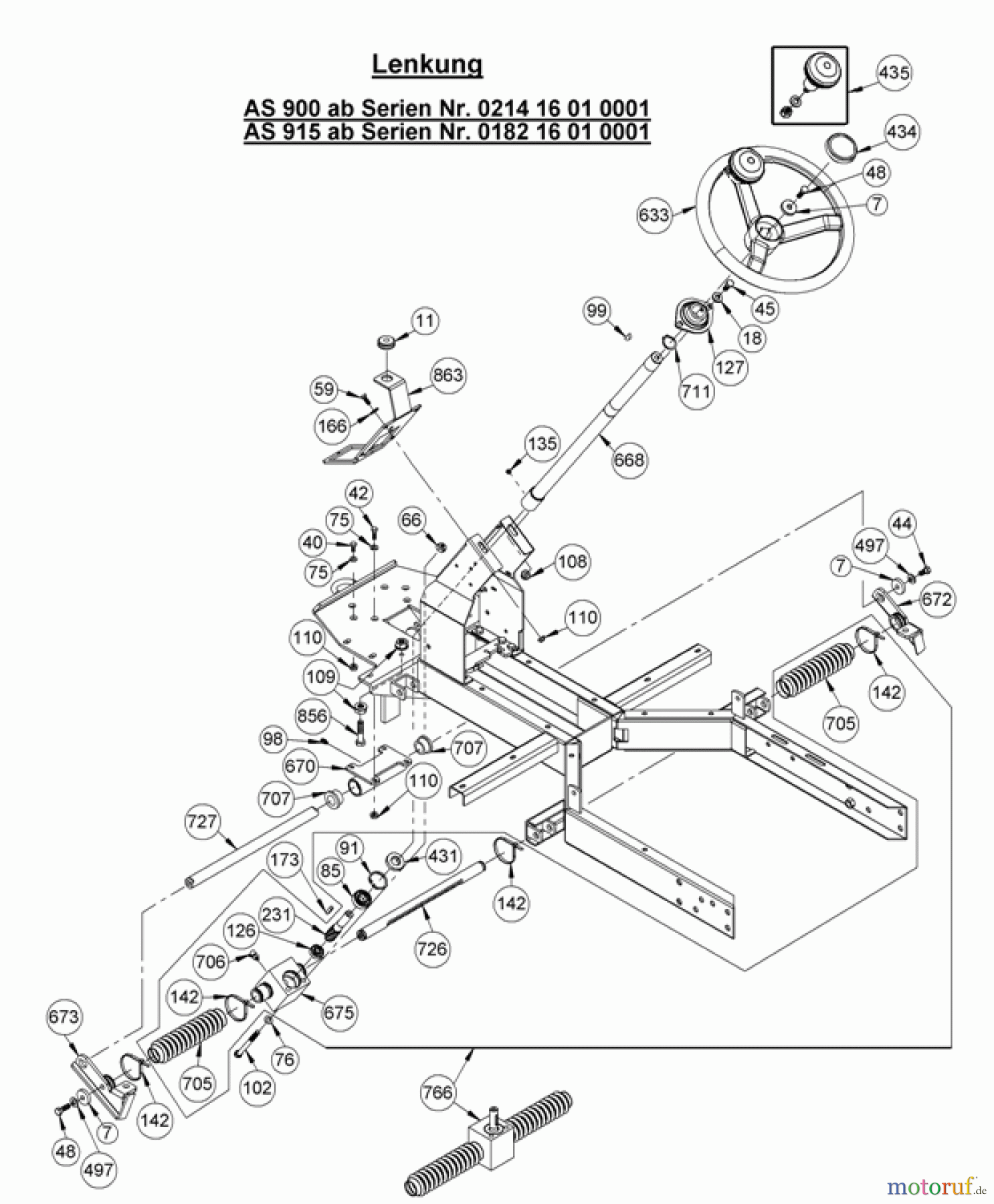 AS-Motor (neu) Hochgras Aufsitzmäher AS 911, AS 915 Enduro ab FNr. 018217010027 Lenkung