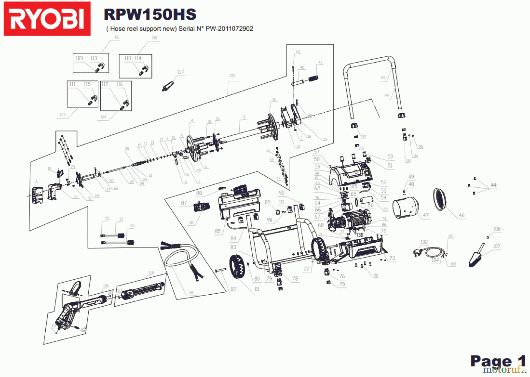  Ryobi Hochdruckreiniger RPW150HS Seite1