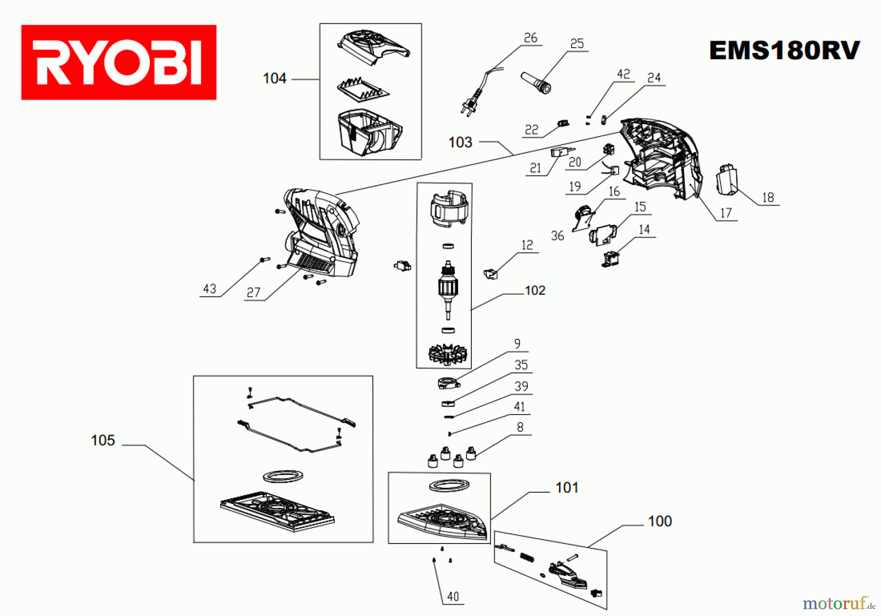  Ryobi Schleifgeräte Delta- und Multischleifgeräte EMS180RV Seite 1