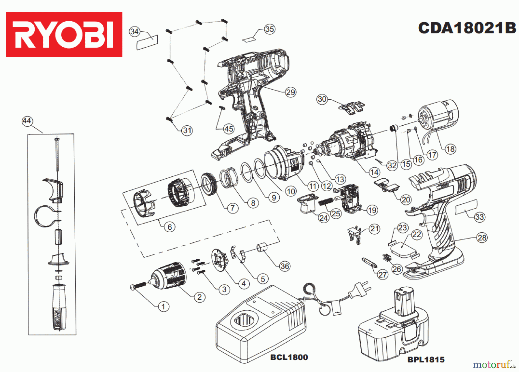  Ryobi (Schlag-)Bohrschrauber Bohrschrauber CDA18021B Seite 1