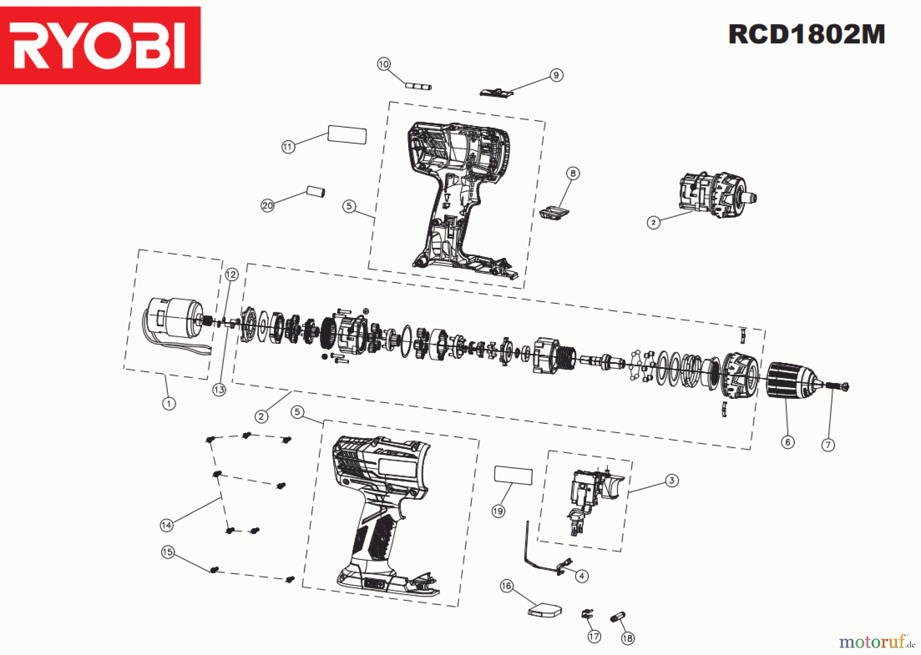 Ryobi (Schlag-)Bohrschrauber Bohrschrauber RCD1802M Seite 1