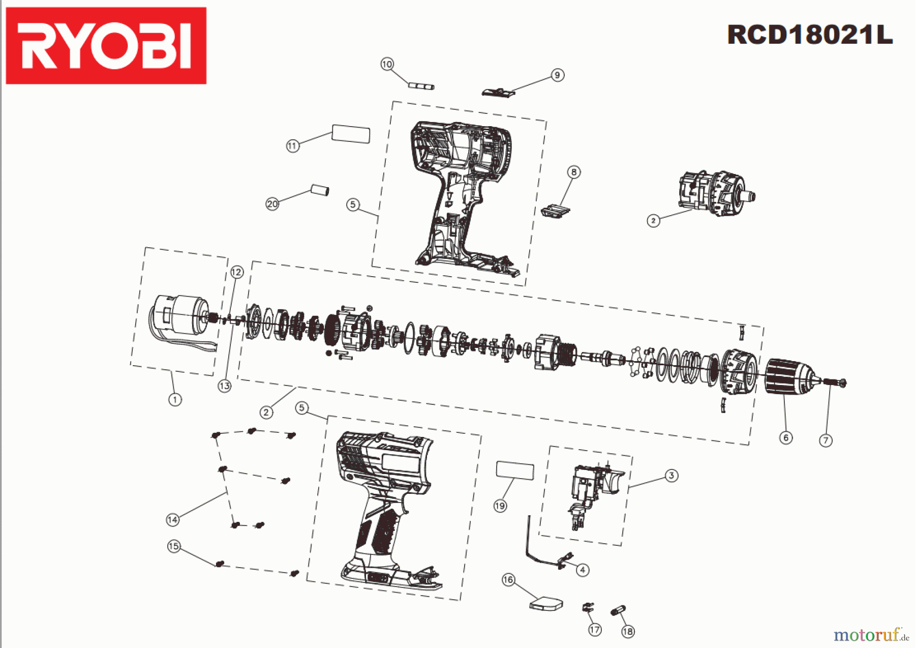  Ryobi (Schlag-)Bohrschrauber Bohrschrauber RCD18021L Seite 1