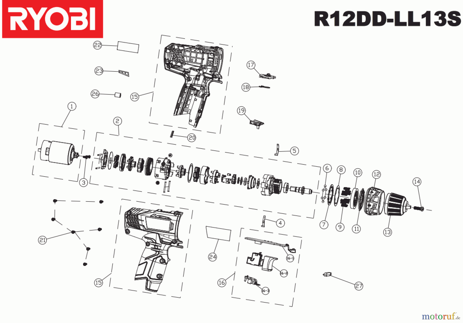  Ryobi (Schlag-)Bohrschrauber Bohrschrauber  R12DD-LL13S Seite 1