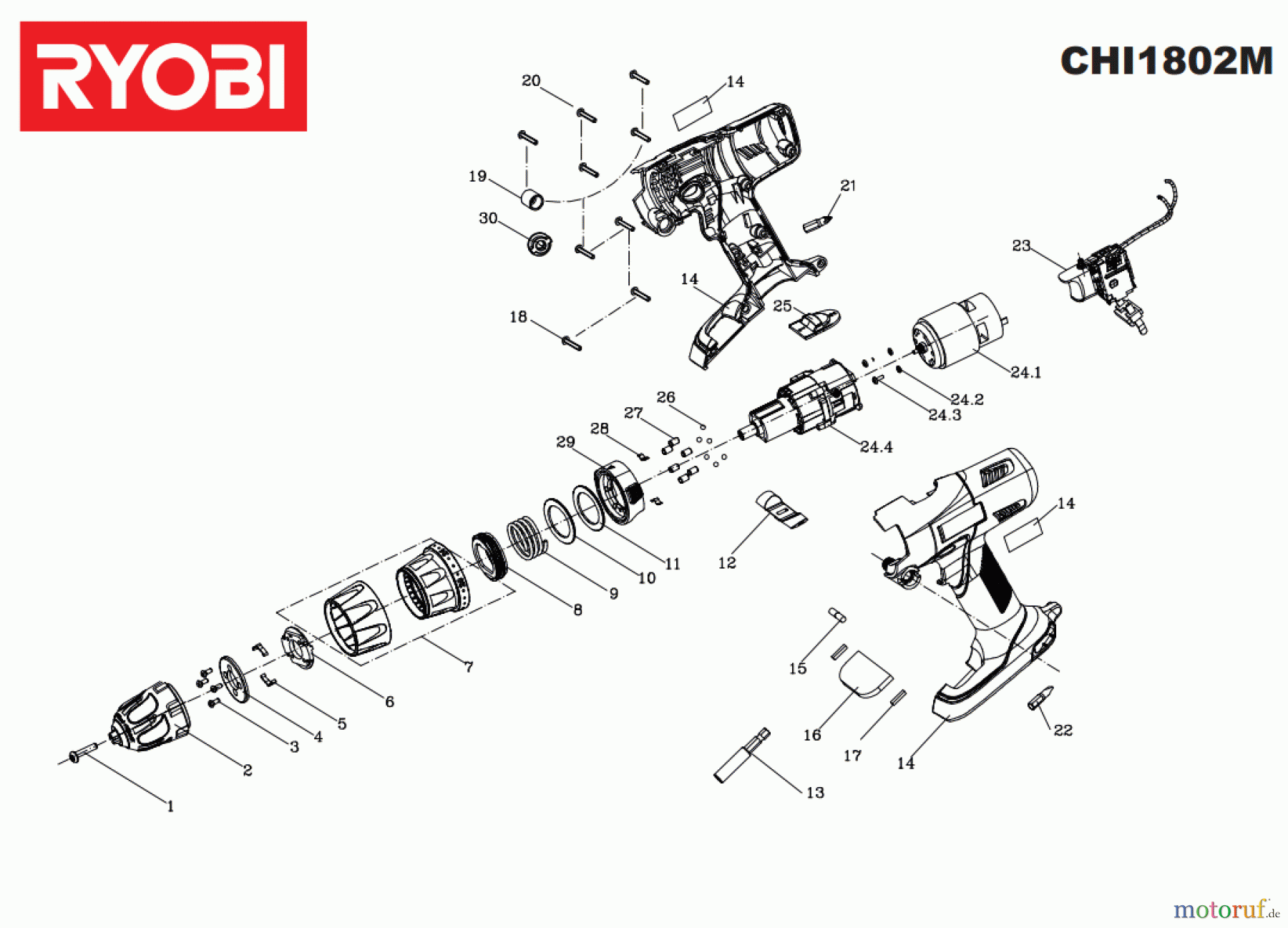  Ryobi (Schlag-)Bohrschrauber Bohrschrauber mit Schlagbohrfunktion CHI1802M Seite 1