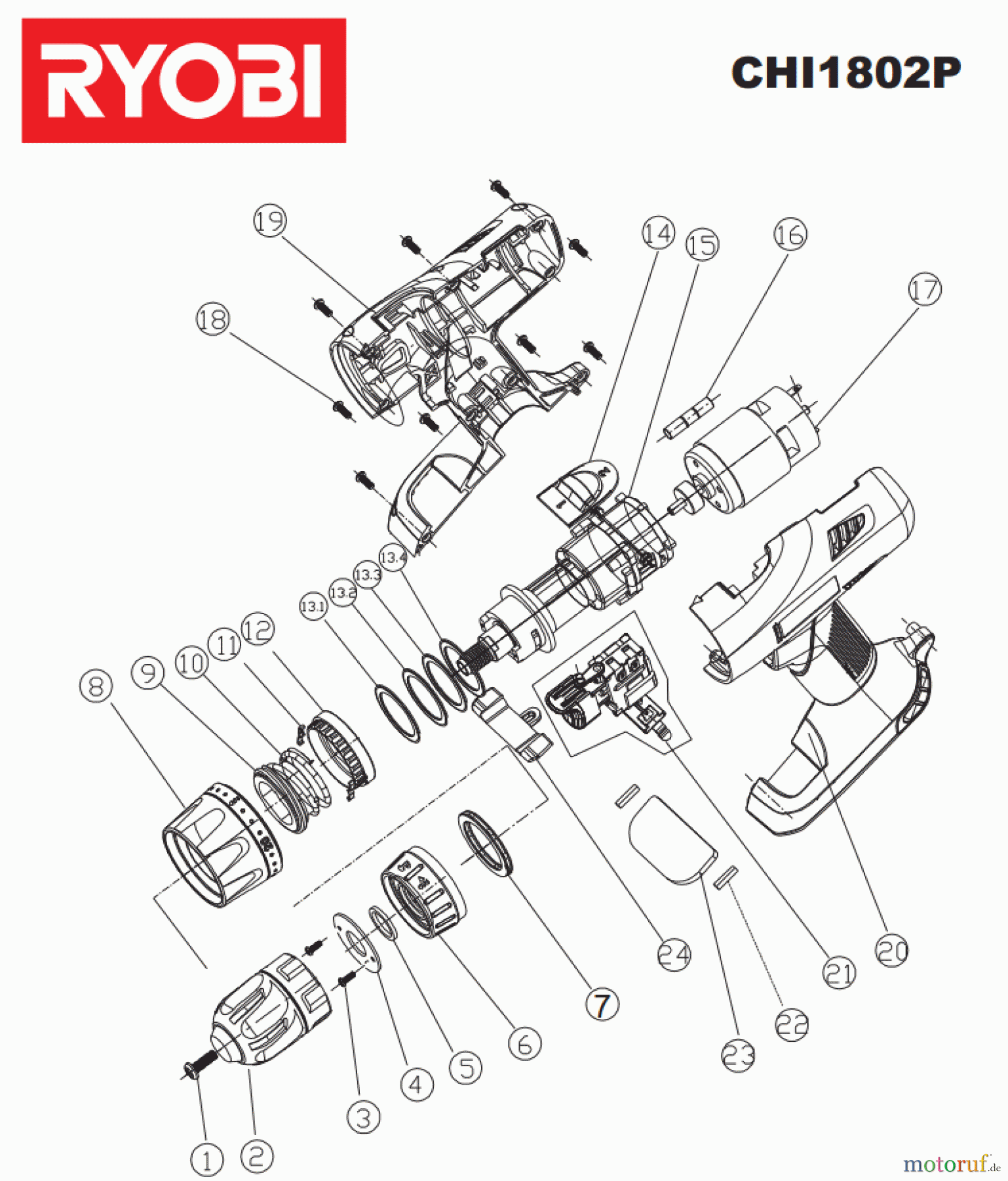  Ryobi (Schlag-)Bohrschrauber Bohrschrauber mit Schlagbohrfunktion CHI1802P