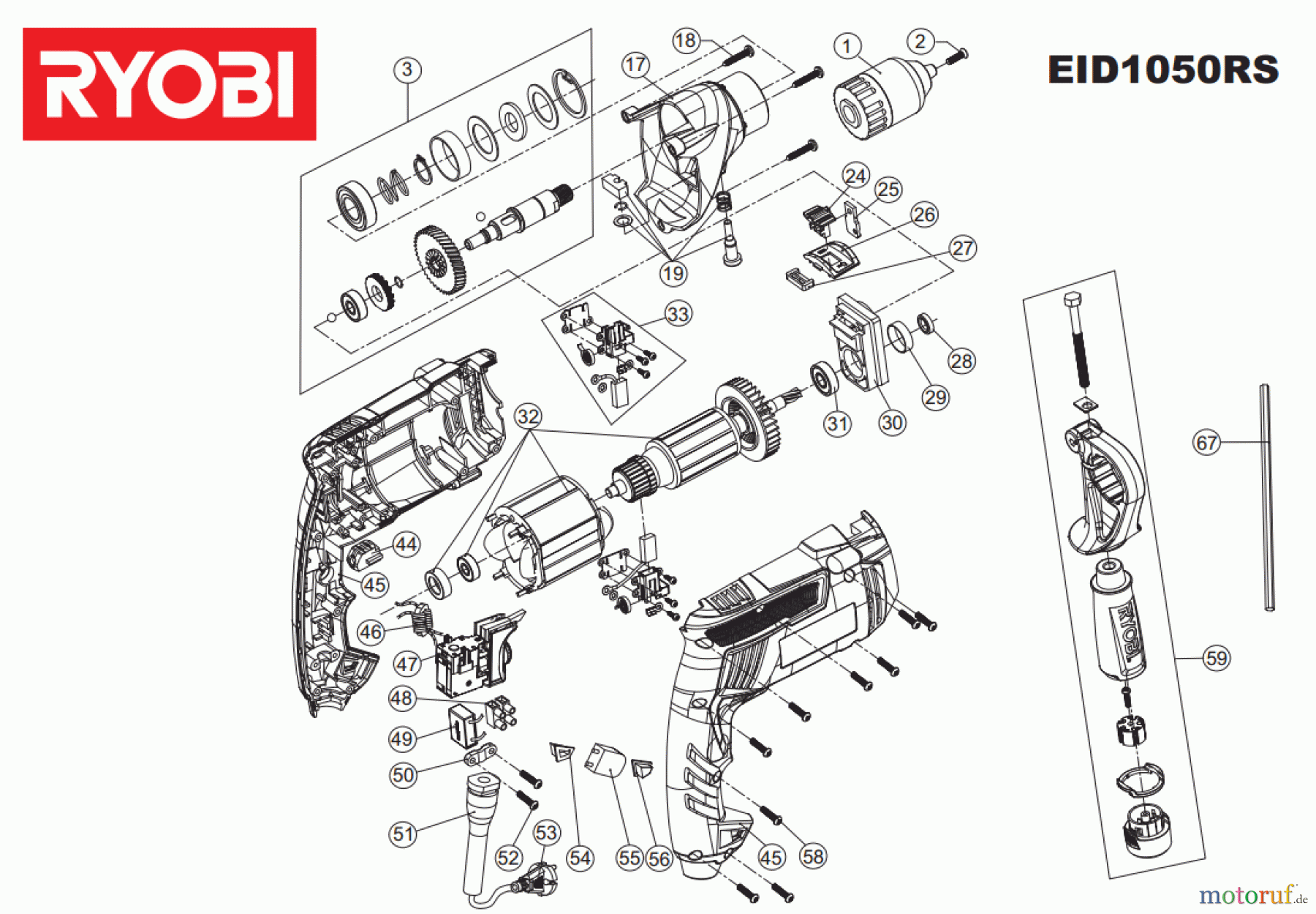  Ryobi (Schlag-)Bohrschrauber Bohrschrauber mit Schlagbohrfunktion EID1050RS Seite 1