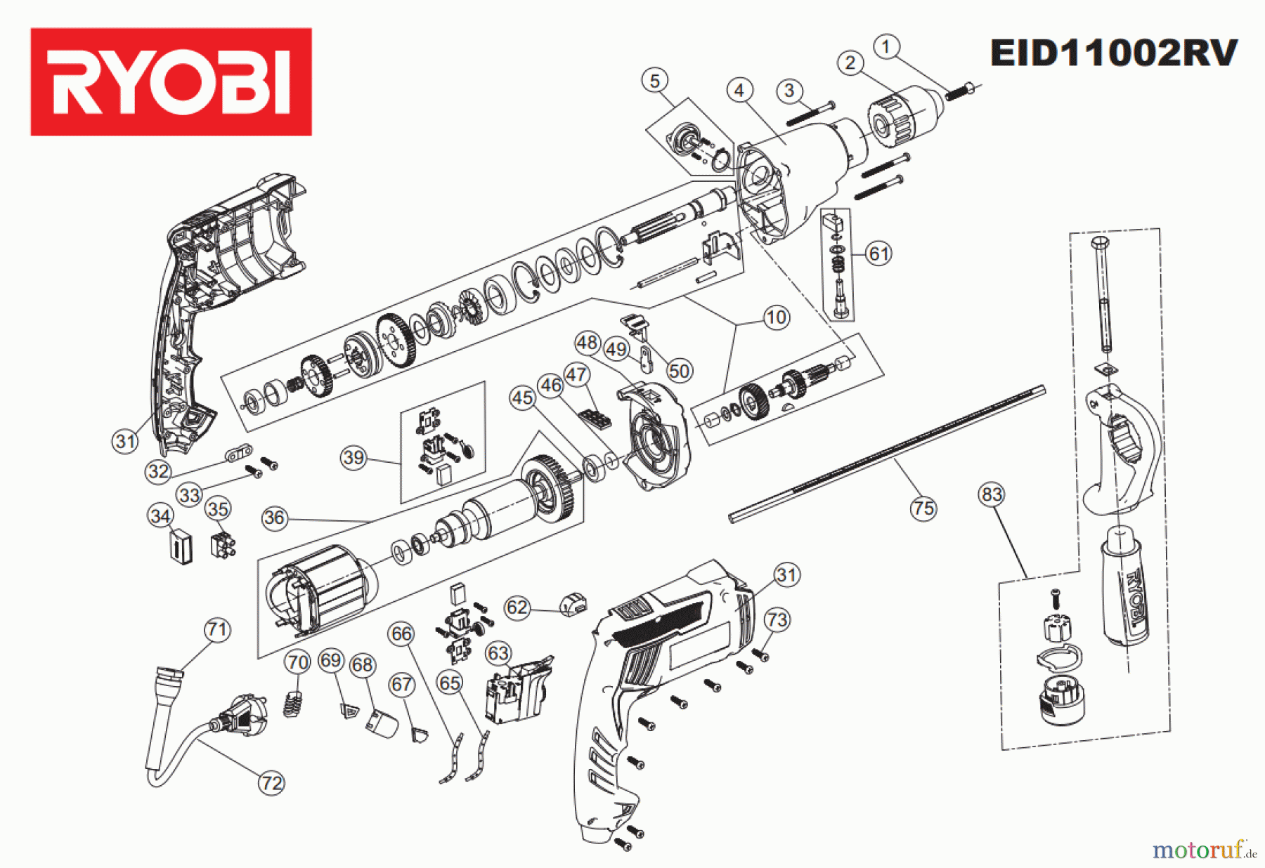  Ryobi (Schlag-)Bohrschrauber Bohrschrauber mit Schlagbohrfunktion EID11002RV Seite 1