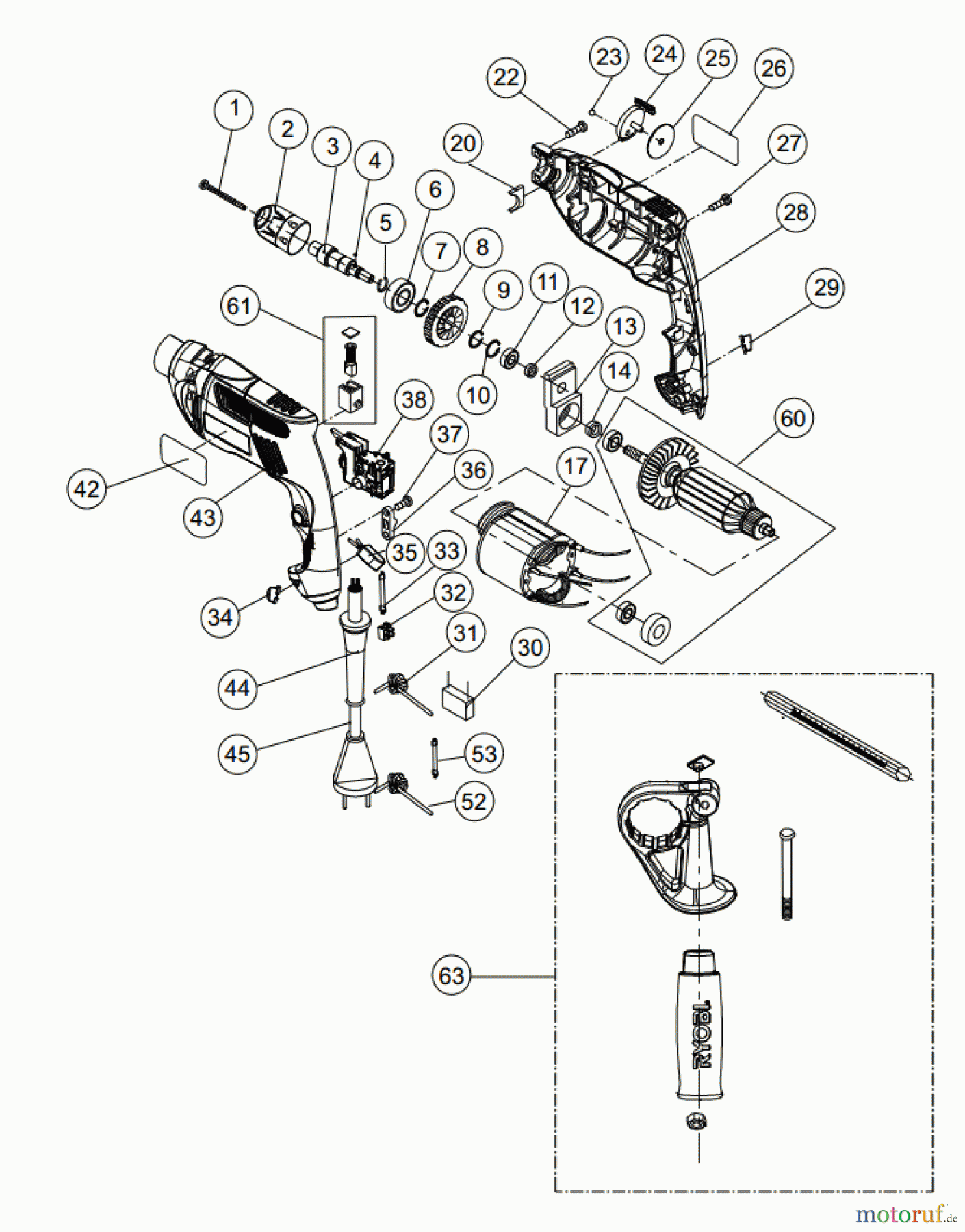  Ryobi (Schlag-)Bohrschrauber Bohrschrauber mit Schlagbohrfunktion EID500RE Seite 1