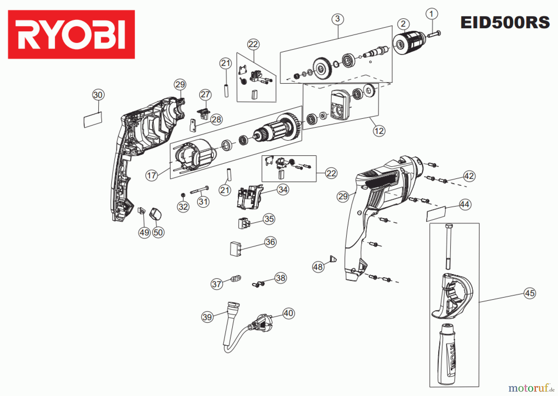  Ryobi (Schlag-)Bohrschrauber Bohrschrauber mit Schlagbohrfunktion EID500RS Seite 1