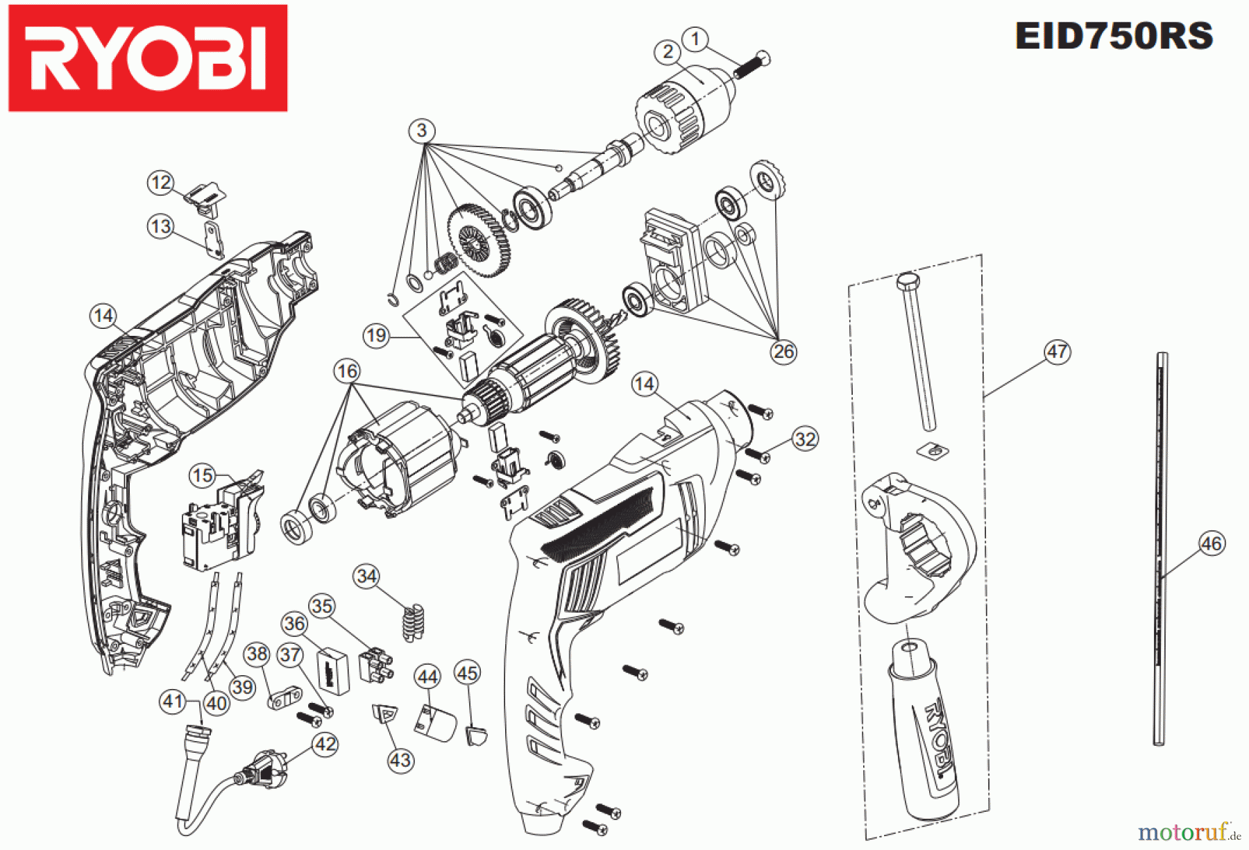  Ryobi (Schlag-)Bohrschrauber Bohrschrauber mit Schlagbohrfunktion EID750RS Seite 1