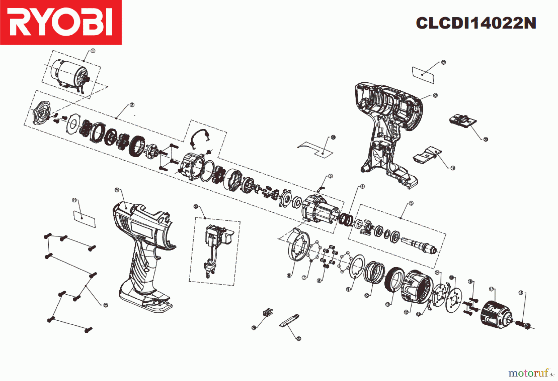  Ryobi (Schlag-)Bohrschrauber Bohrschrauber mit Schlagbohrfunktion CLCDI14022N  Seite 1