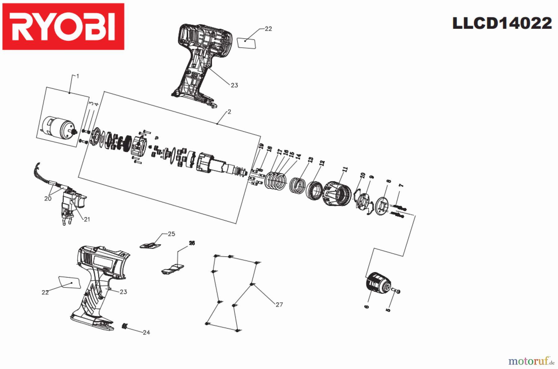  Ryobi (Schlag-)Bohrschrauber Bohrschrauber mit Schlagbohrfunktion  LLCD14022 Seite 1
