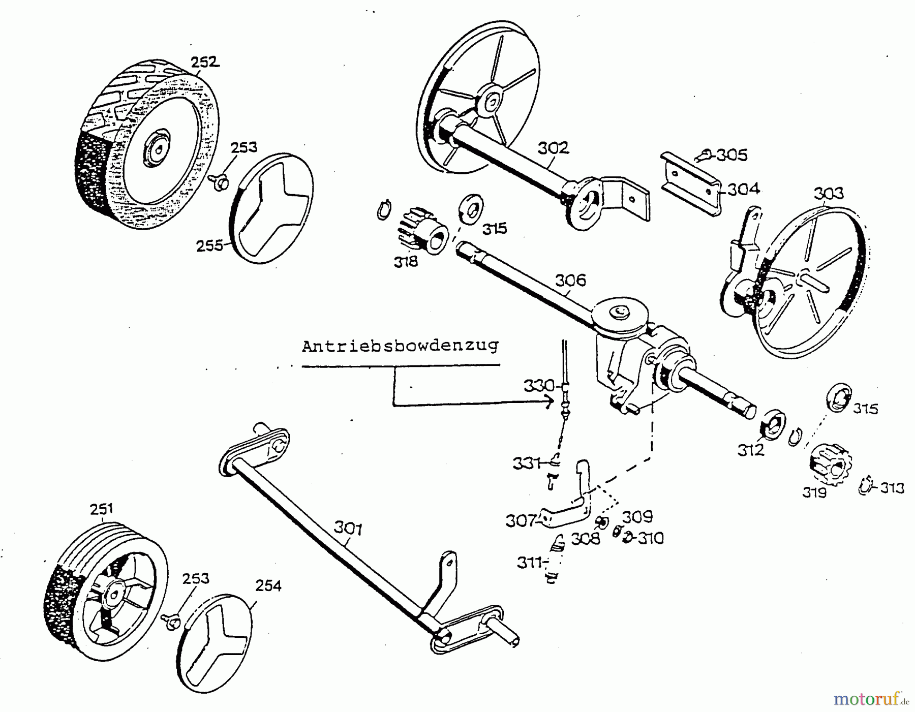  Wolf-Garten Motormäher mit Antrieb 6.42 BA 4722580 Serie C  (1996) Getriebe, Räder