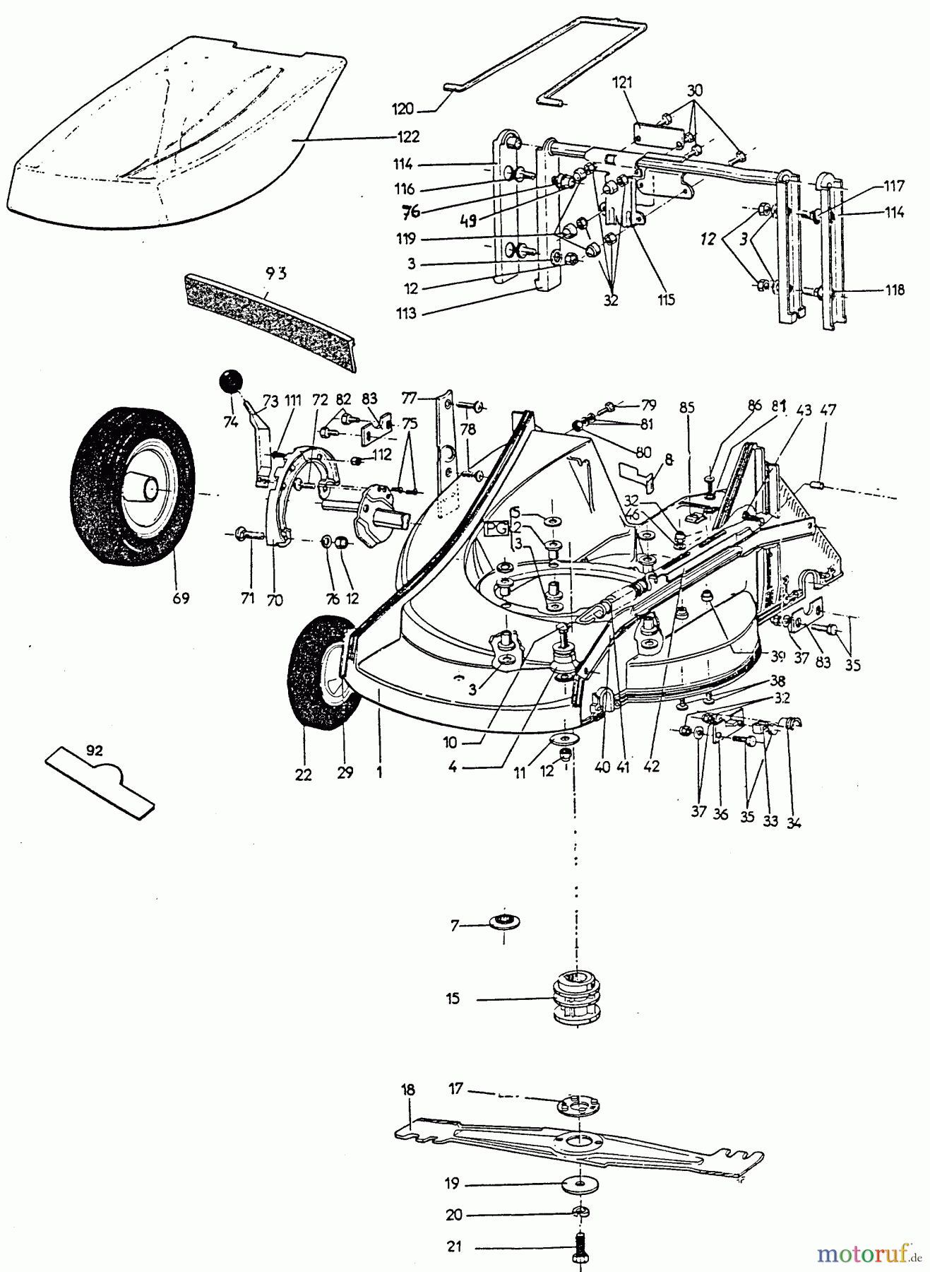  Wolf-Garten Petrol mower 6.46 B 6946580 Series A  (1996) Blade, Clutch, Wheels