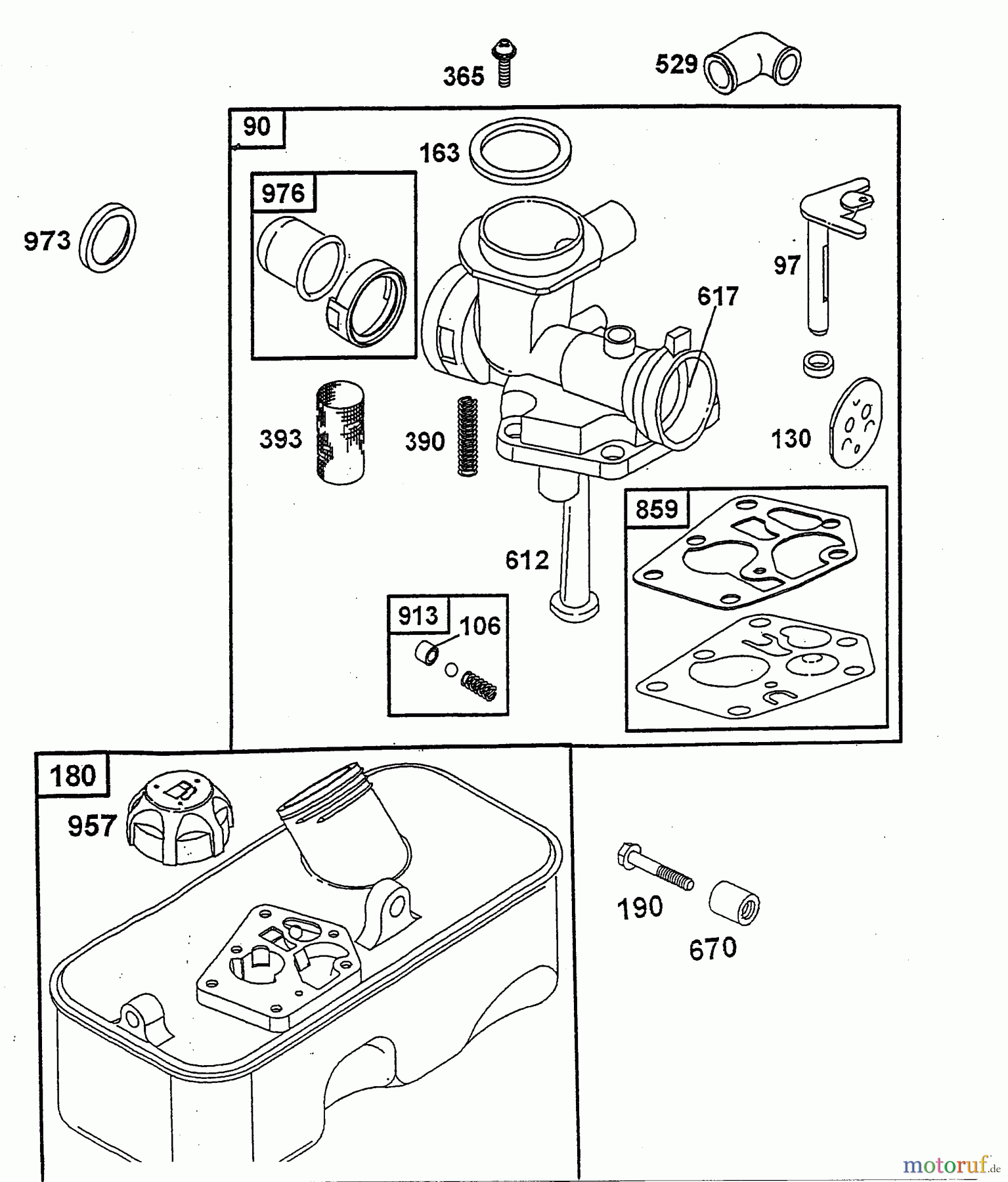 Wolf-Garten Benzinmotoren Briggs&Stratton Sprint 40 Fixspeed 2079070 (2004) Tank, Vergaser