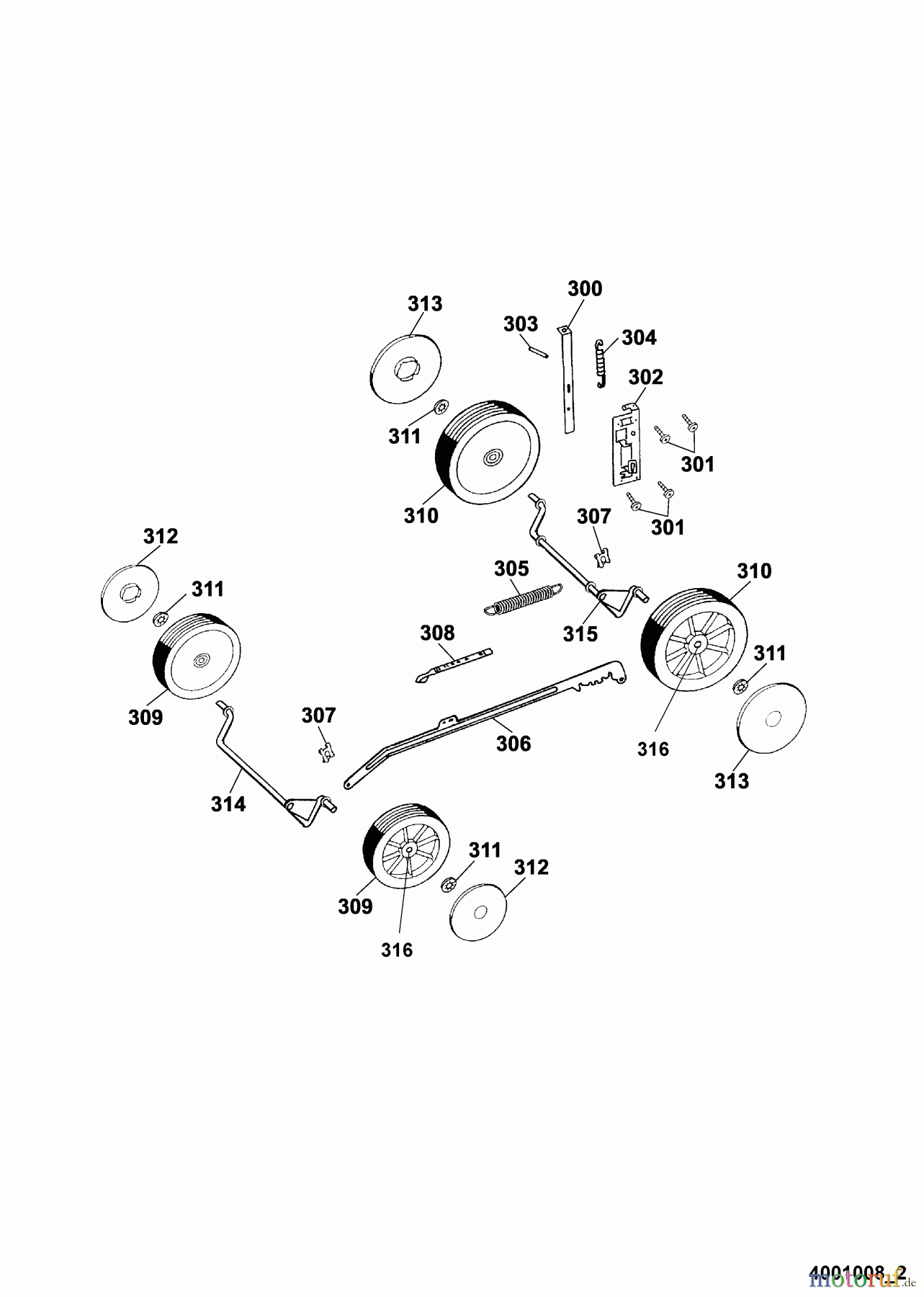 Wolf-Garten Motormäher HBM 40 B 4001008 Serie C (2005) Höhenverstellung, Räder