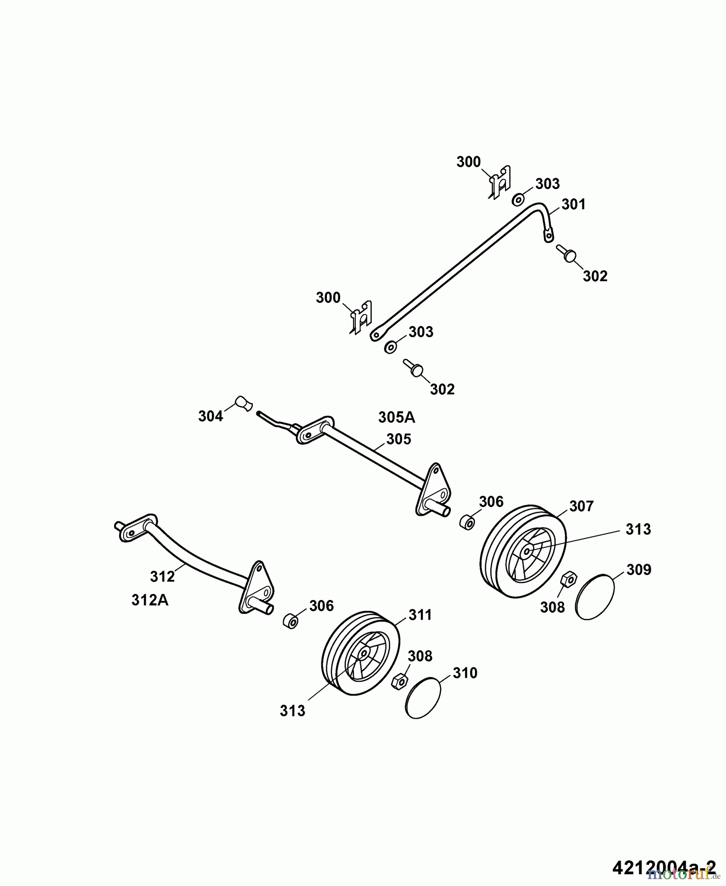 Wolf-Garten Motormäher 2.42 XM 4212004 Serie A (2007) Räder, Schnitthöhenverstellung