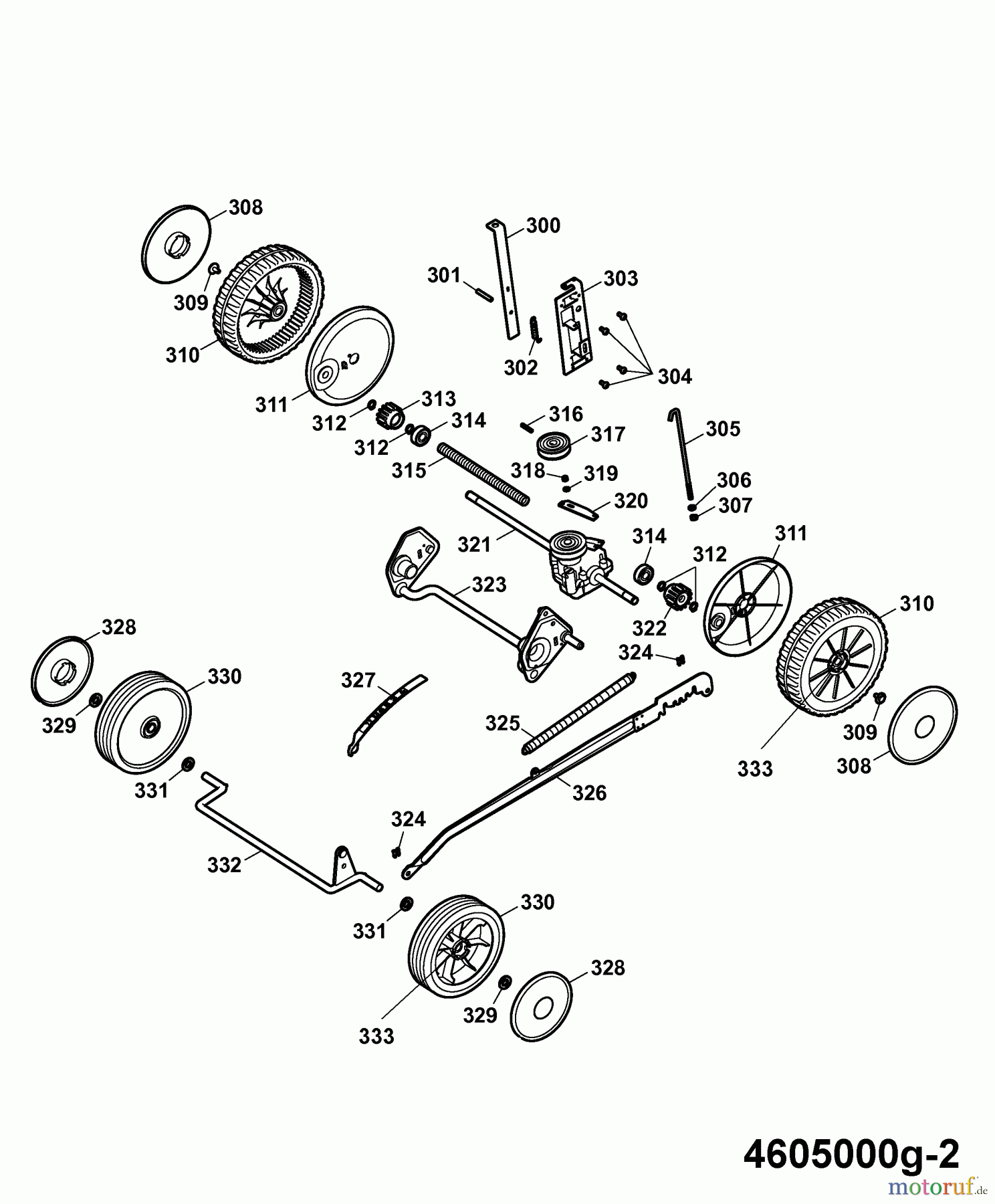  Wolf-Garten Motormäher mit Antrieb Esprit 46 BA 4605000 Serie G  (2007) Getriebe, Räder, Schnitthöhenverstellung