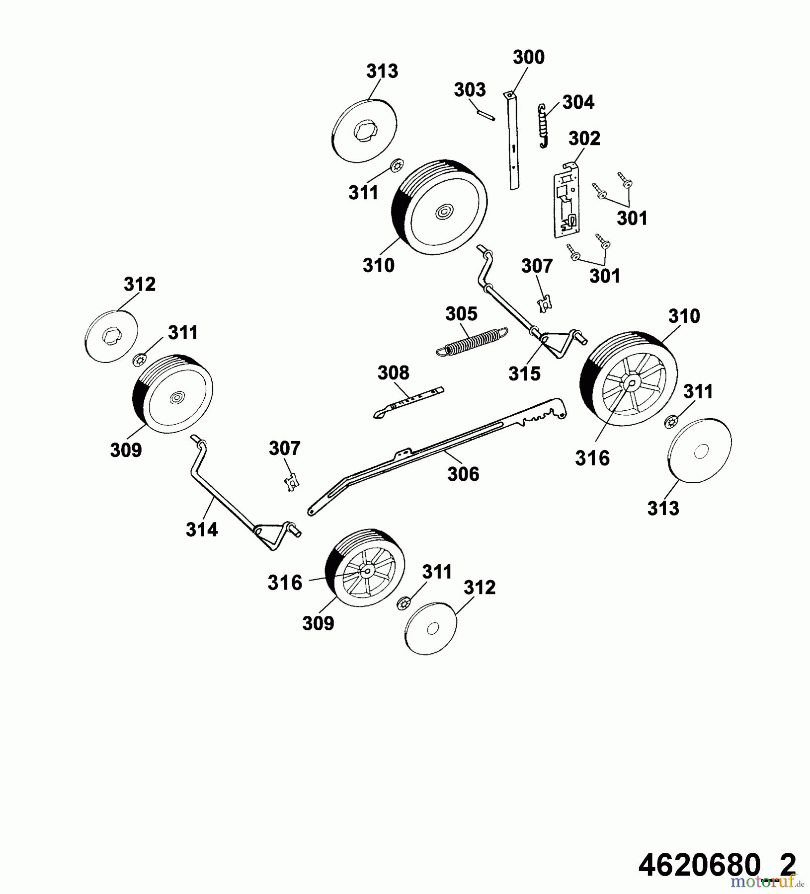 Wolf-Garten Elektromäher Esprit 46 E 4620680 Serie D (2005) Räder, Schnitthöhenverstellung