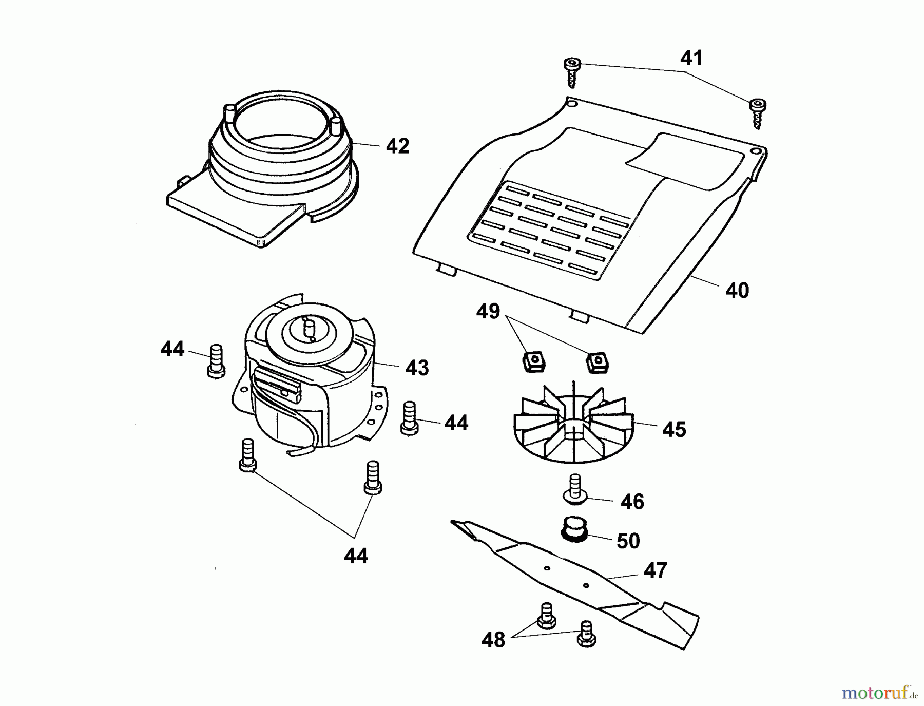 Wolf-Garten Elektromäher Picco 32 E 4901003 Serie G, H (2005) Abdeckhaube Motor, Messer, Motor