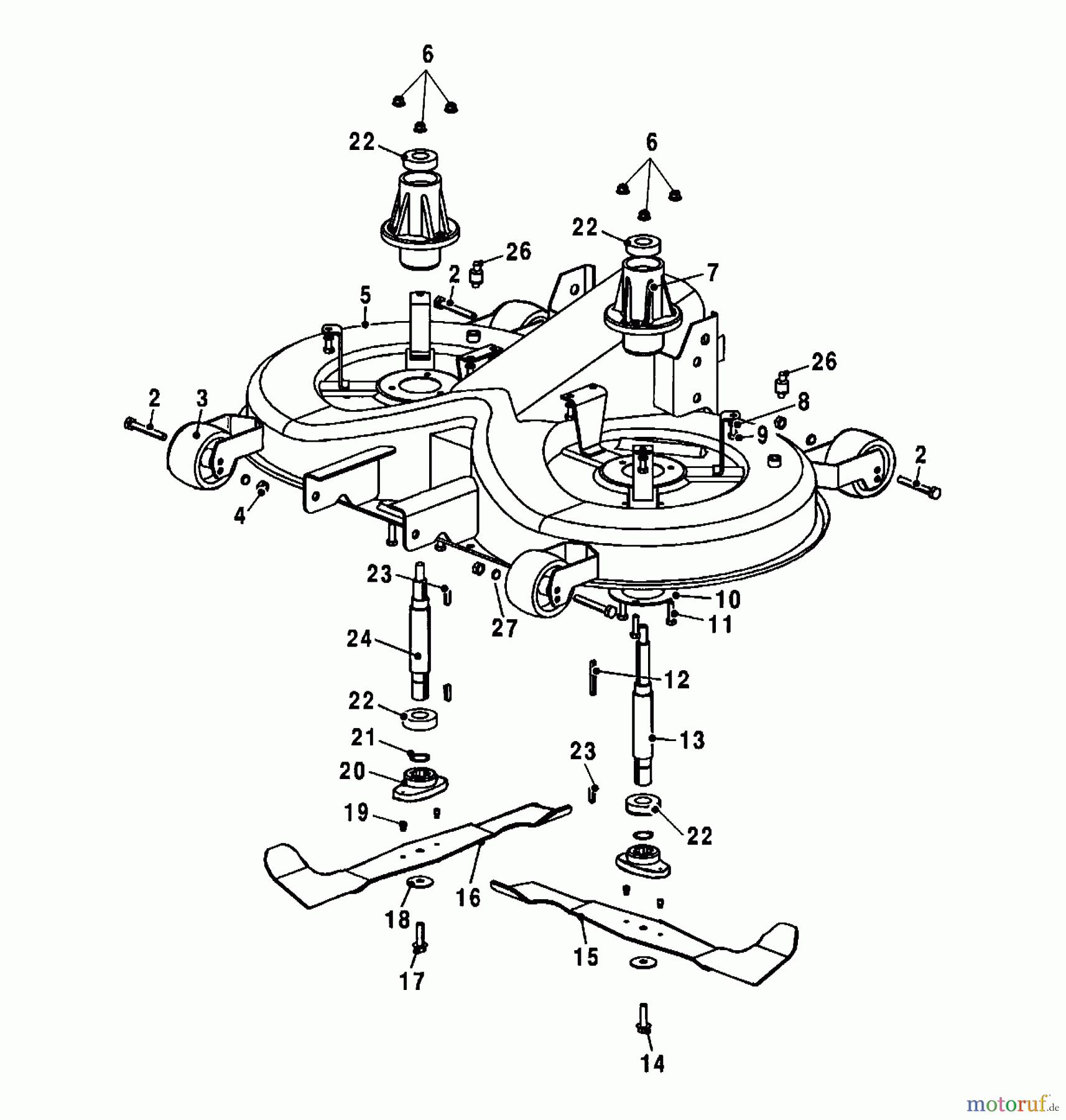 Wolf-Garten Rasentraktoren Trac OHV 6 6200000 Serie A  (2001) Mähwerksgehäuse, Messer, Messeraufnahme