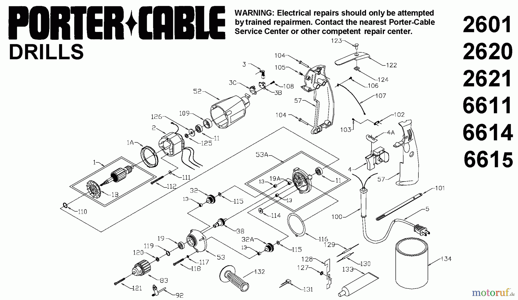  PORTER CABLE Divers 3/8 VSR KEYLS DRILL 2621 Seite 1
