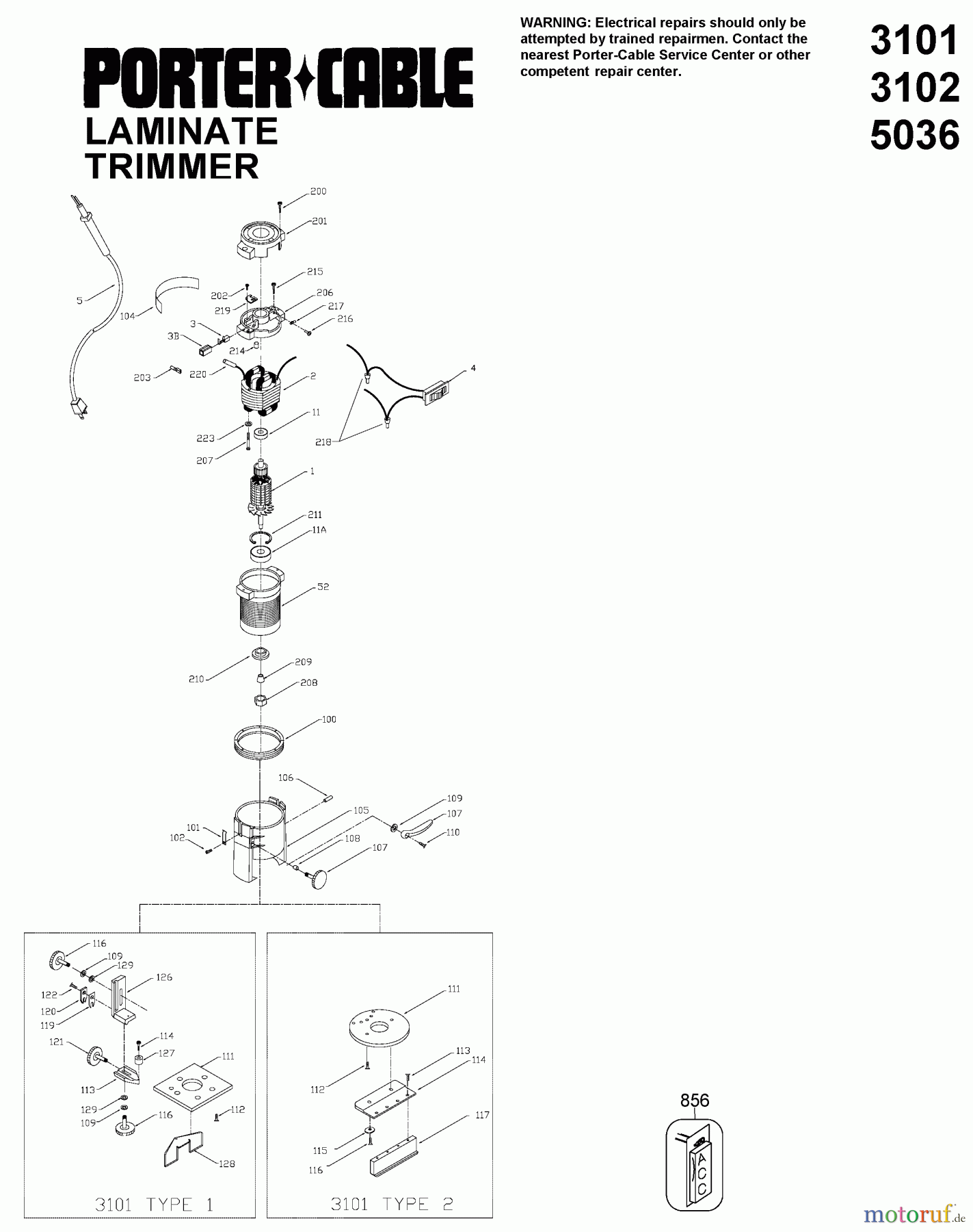  PORTER CABLE Divers 31212 3102 Seite 1