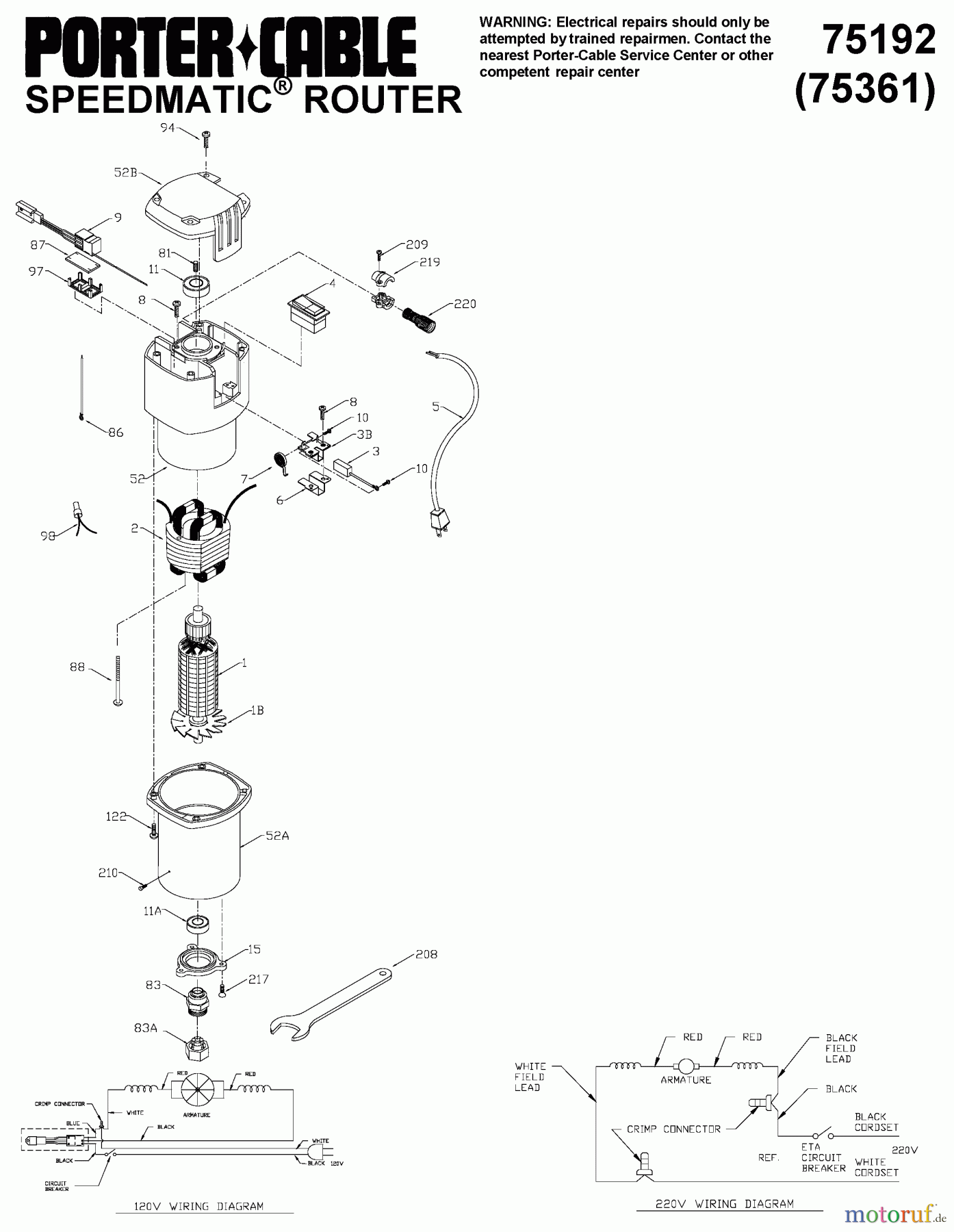 PORTER CABLE Divers MTR15AMPSACONLY 75192 Seite 1