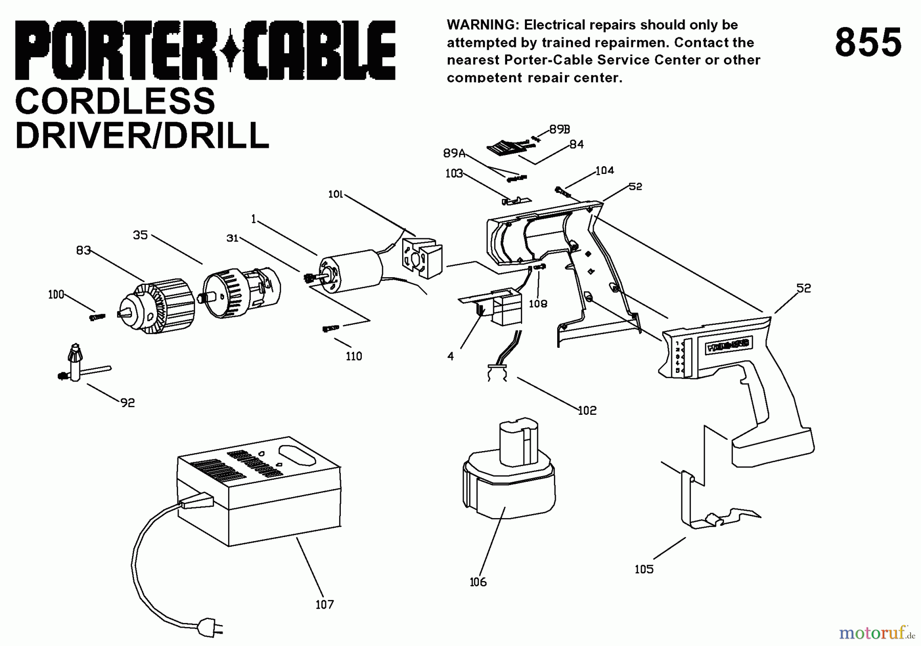  PORTER CABLE Divers 1/2 CDLS DRILL KIT 9855 Seite 1