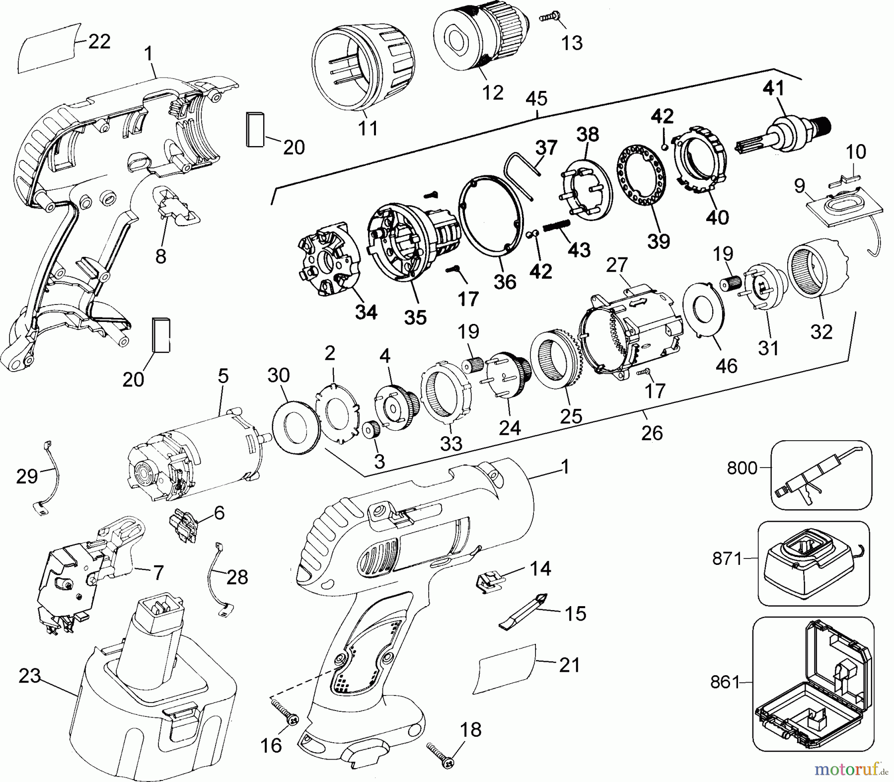  DEWALT Divers 12V DR/DRV W/BATT DW972B Seite 1