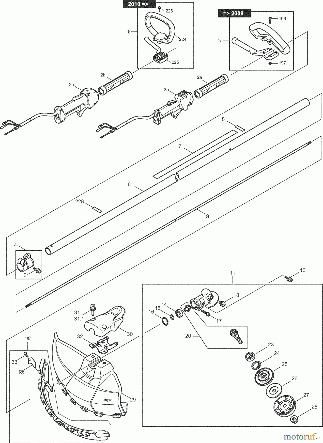 Dolmar Motorsensen & Trimmer Benzin 4-Takt MS2454CE 1 Hauptrohr, Griff, Schutzhaube, Getriebegehäuse