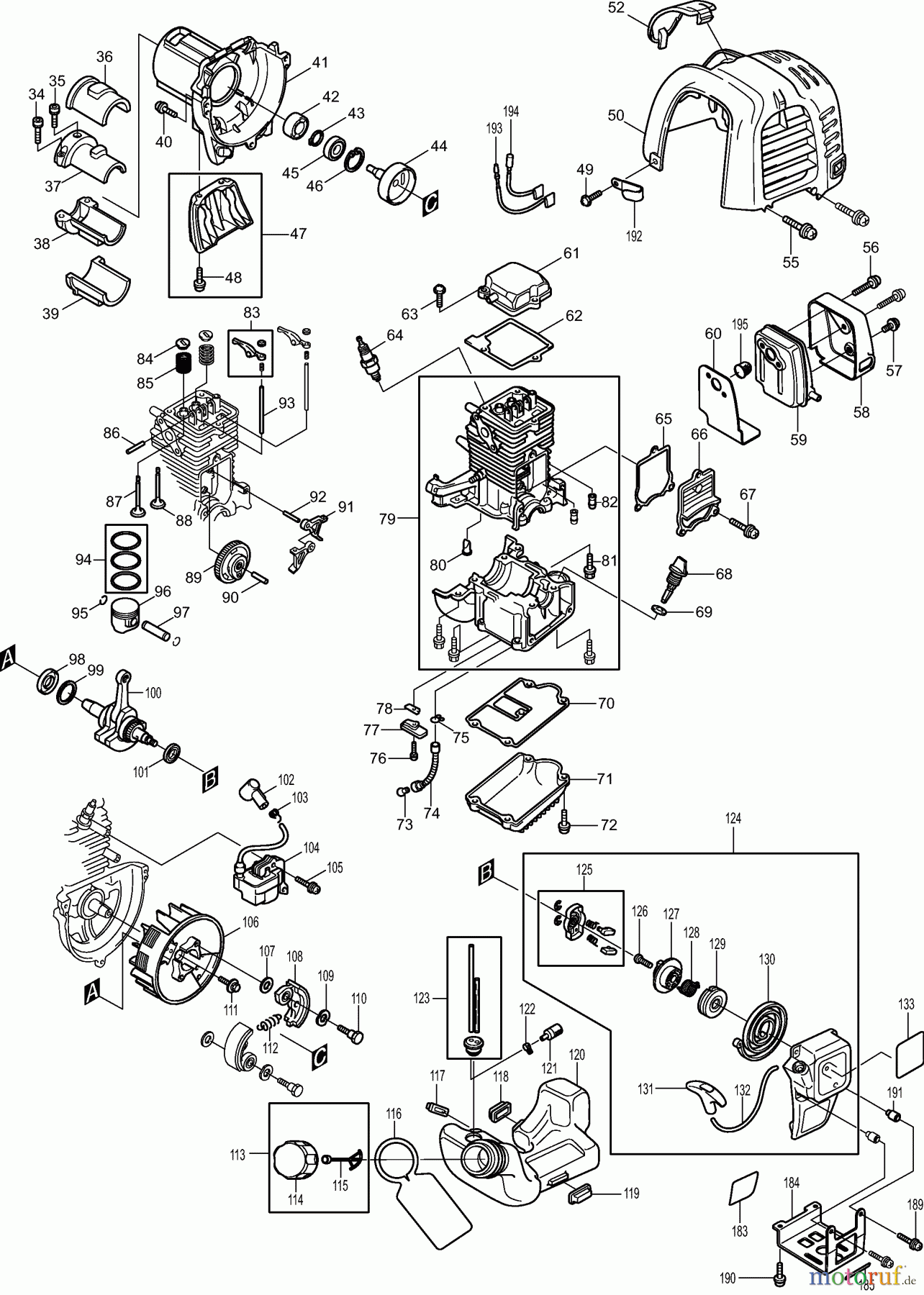 Dolmar Motorsensen & Trimmer Benzin 4-Takt MS2454CE 3 Kurbelgehäuse, Zylinder, Zündung, Schalldämpfer, Kraftstofftank