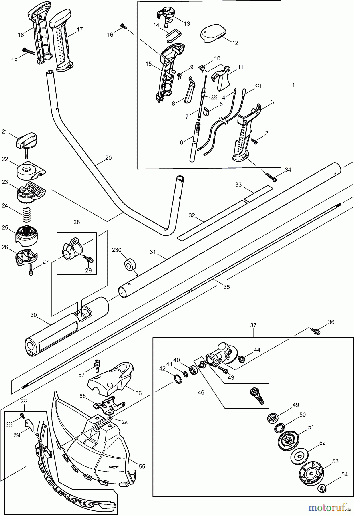 Dolmar Motorsensen & Trimmer Benzin 4-Takt MS-246.4 U (USA) 1 Hauptrohr, Griff, Schutzhaube, Getriebe
