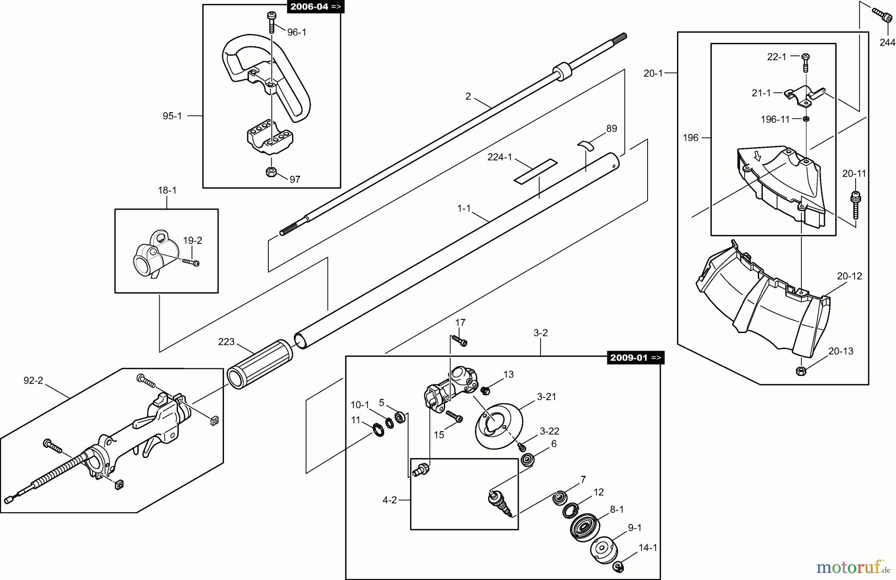  Dolmar Motorsensen & Trimmer Benzin 2-Takt MS-20 C (USA) 1a  Hauptrohr, Griff, Schutzhaube, Getriebe