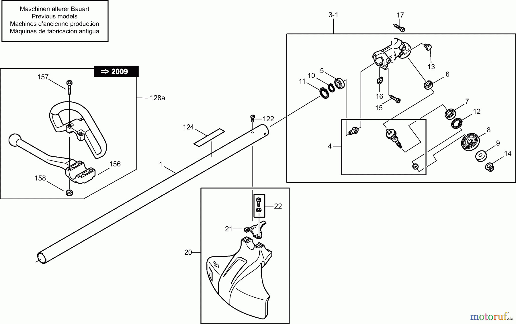 Dolmar Motorsensen & Trimmer Benzin 2-Takt MS-20 C 1b Hauptrohr, Griff, Schutzhaube, Getriebe
