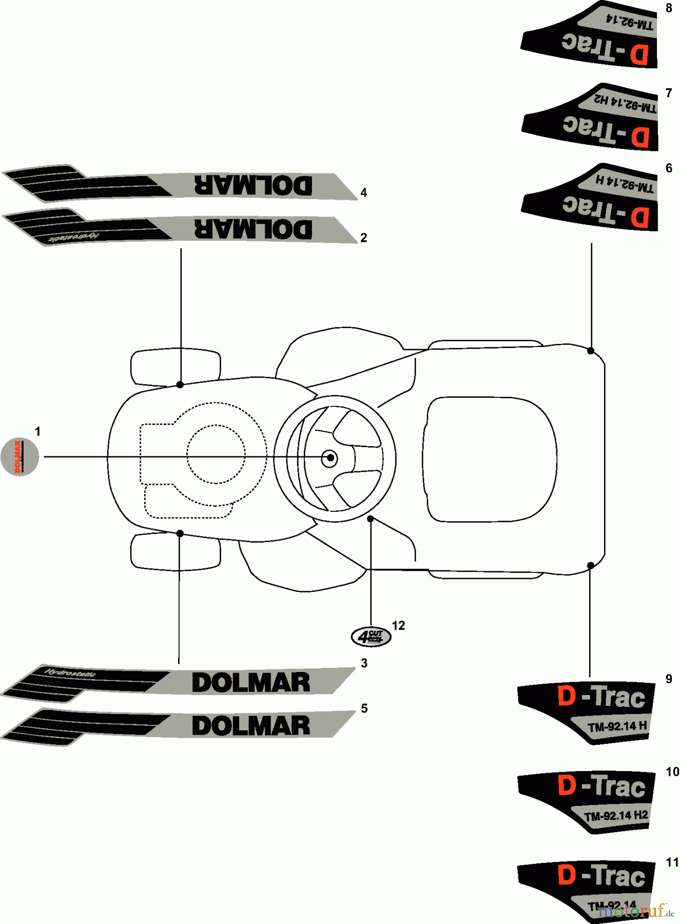  Dolmar Rasentraktoren TM9214H TM-92.14 H (2013-2014) 14  AUFKLEBER