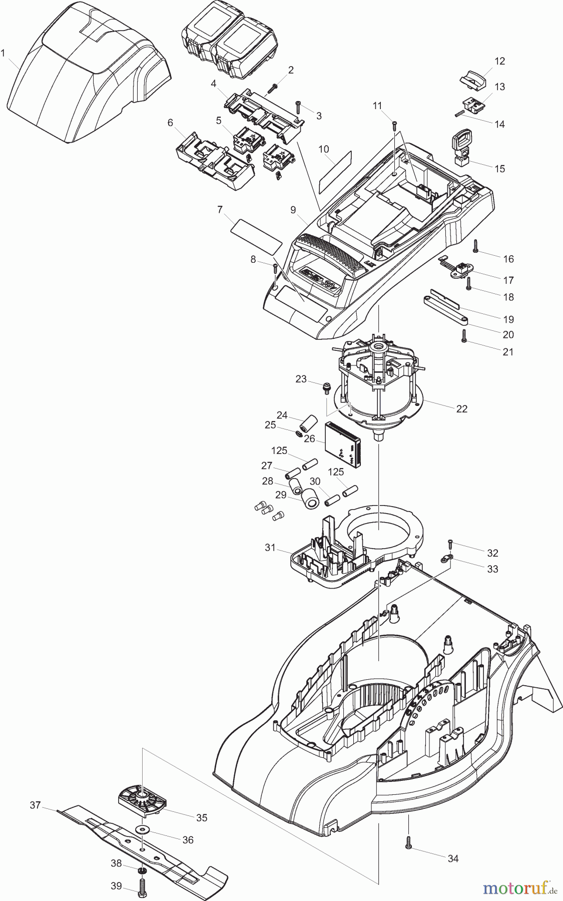  Dolmar Rasenmäher Akku AM3738 1  Gehäuse, Batterie, Motor, Messer